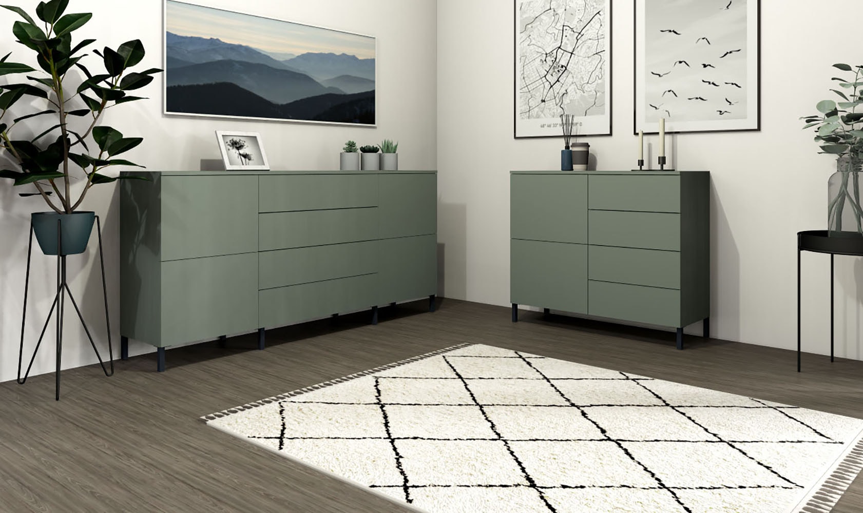 borchardt Möbel Kommode »Haama, modern, grifflos, Metallfüße, praktisch,  2 Türen« Push-To-Open, verstellbare Einlegeböden, viel Stauraum, Breite 93cm