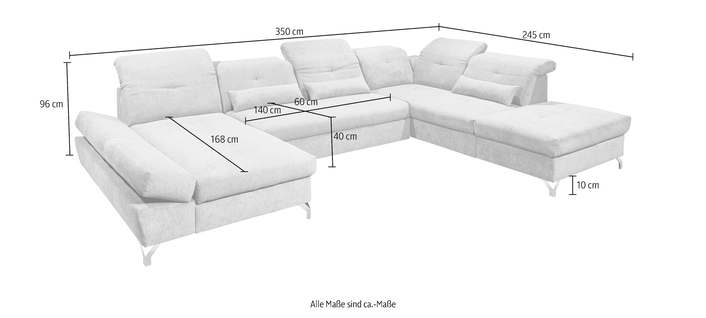 ED EXCITING DESIGN Wohnlandschaft »Melfi U-Form mit Bettfunktion, Bettkasten« Arm- & Kopfteilverstellung & 3 Nierenkissen