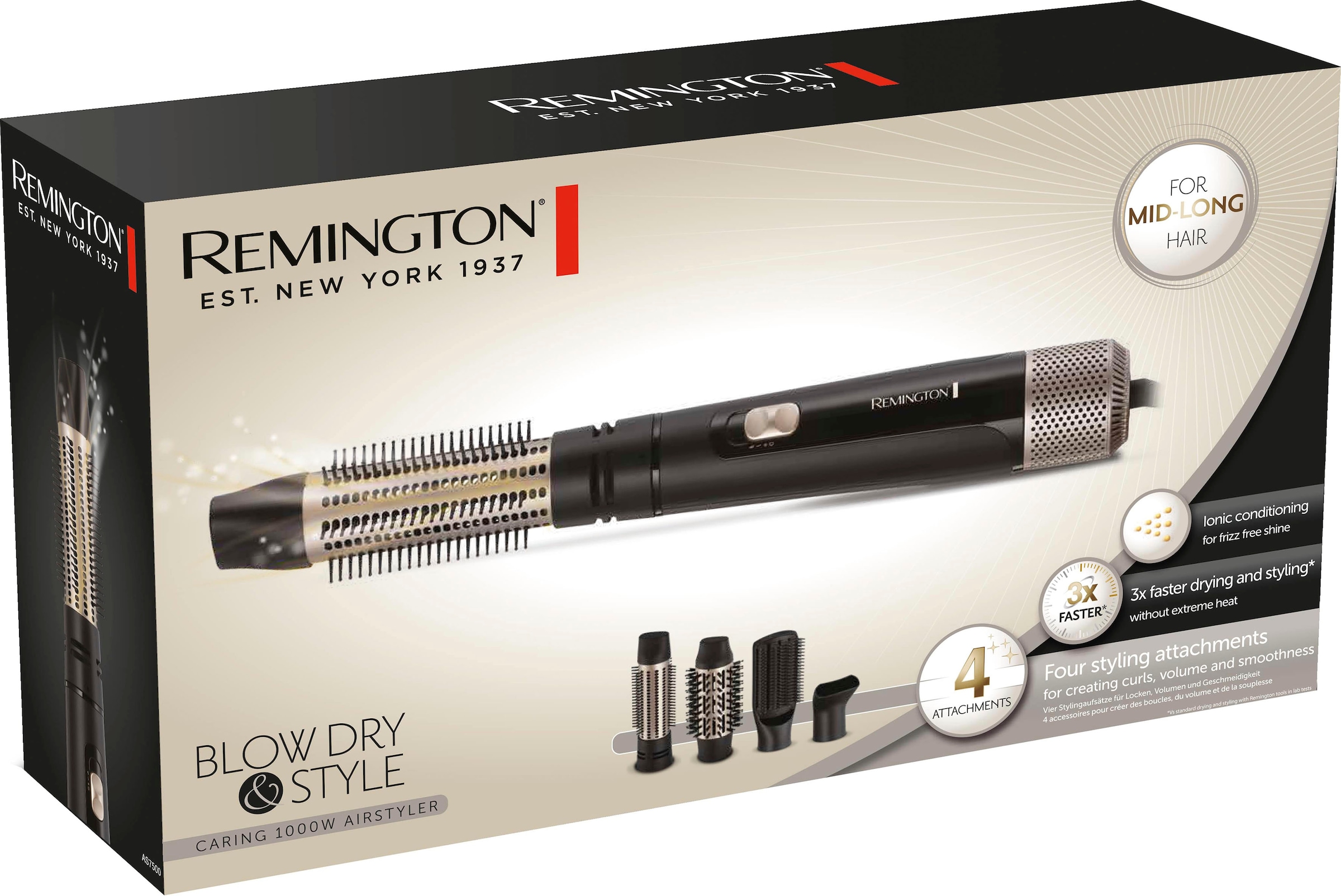 Remington Warmluftbürste »Blow Dry & Style AS7500«, 4 Aufsätze}, 1.000 Watt (Airstyler/Rund-&Lockenbürste) für mittellange Haare