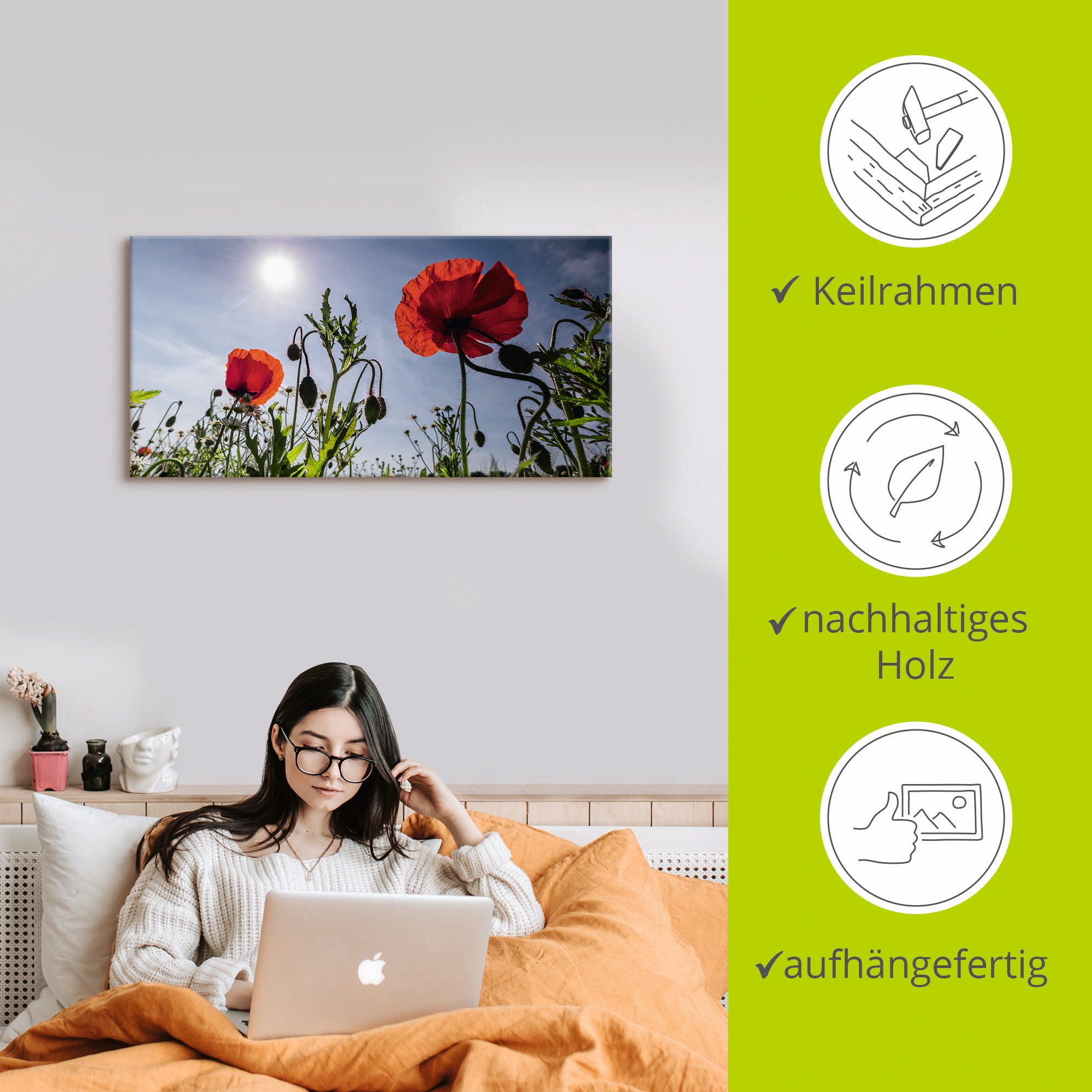 Artland Wandbild »Mohnblumen im Frühling«, Blumenwiese, (1 St.), als Alubild, Outdoorbild, Leinwandbild in verschied. Größen