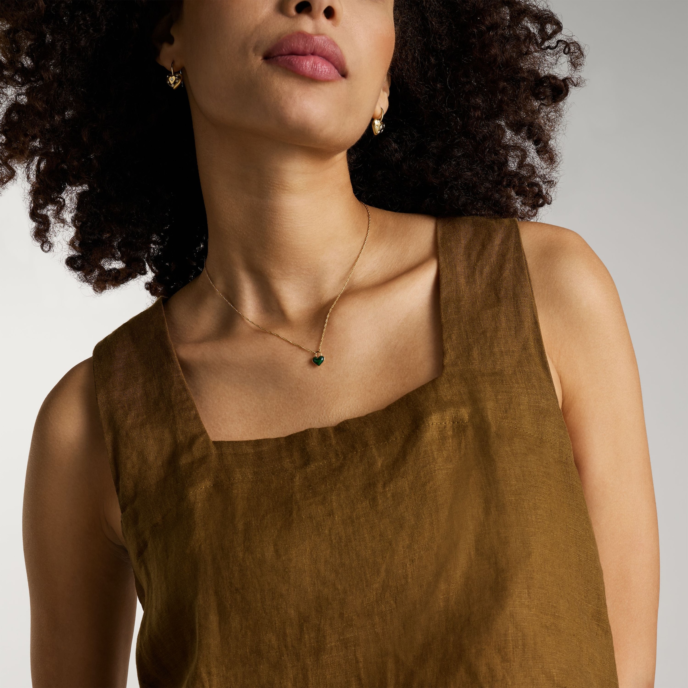 Fossil Kette mit Anhänger »Schmuck Geschenk Edelstahl JEWELRY Herz«, mit Malachit