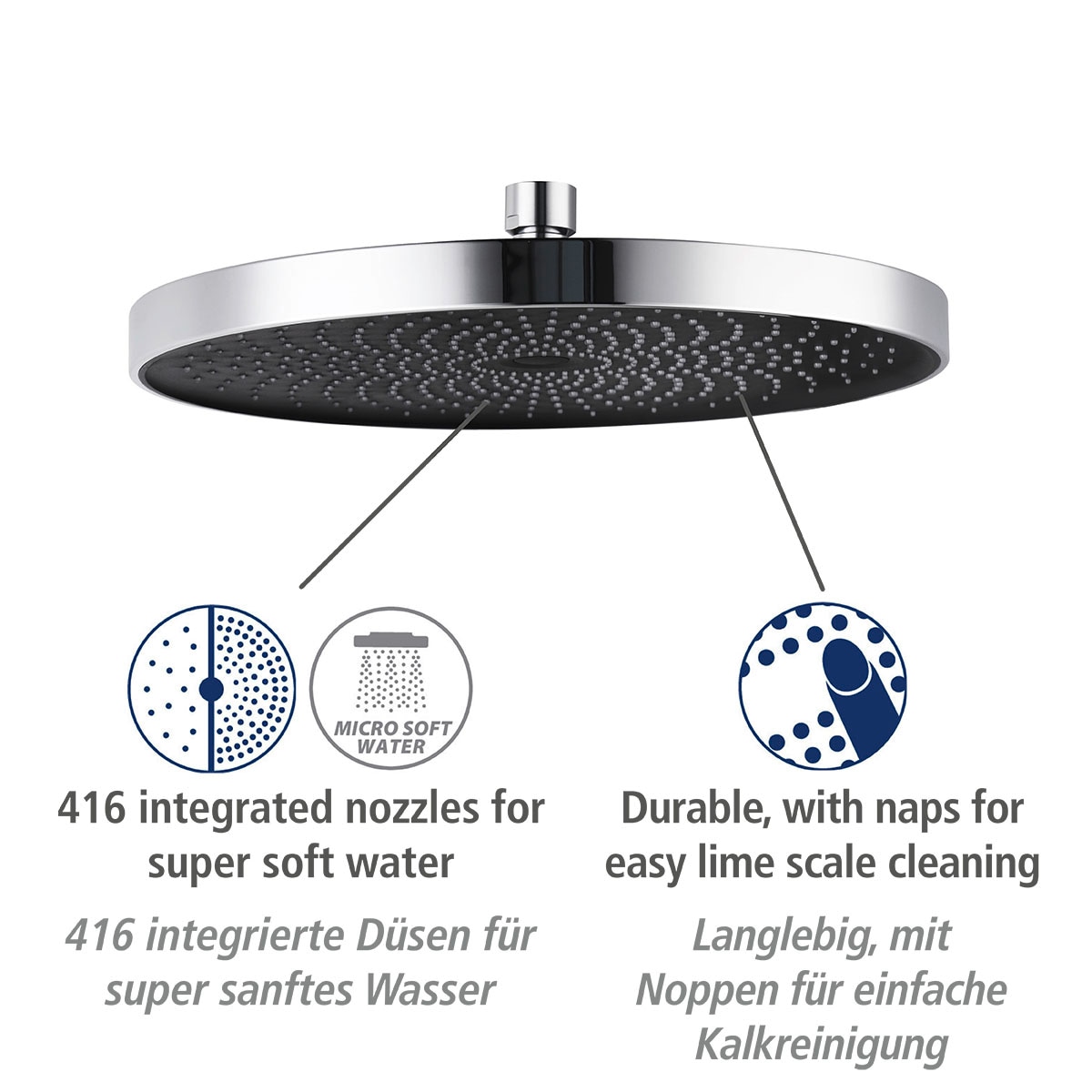WENKO Kopfbrause »Softwater«, (1 tlg.), Chrom/Schwarz, Ø 26 cm