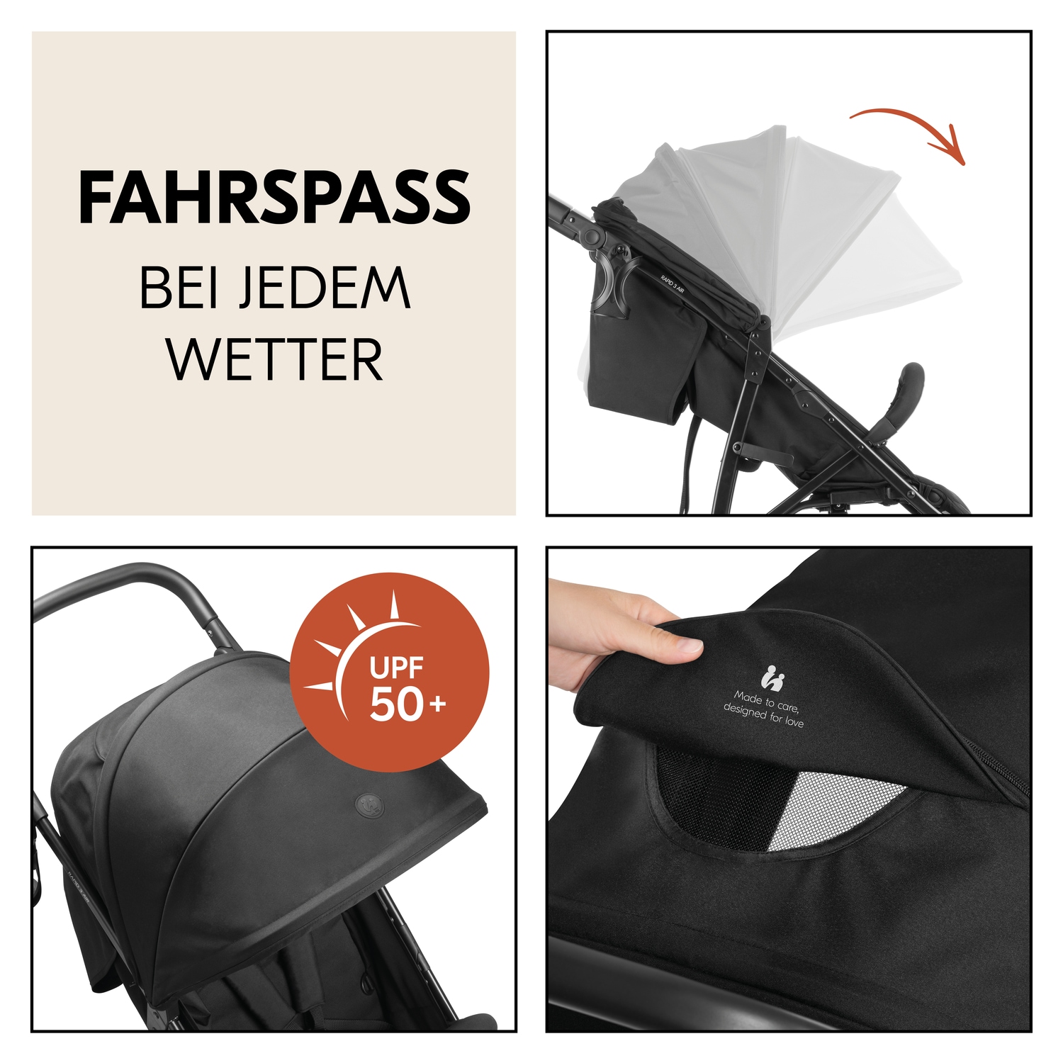 Hauck Kinder-Buggy »Dreiradbuggy, Rapid 3 Air, black«, 22 kg, mit schwenk/feststellbarem Vorderrad; Lufträder; bis 22 kg belastbar