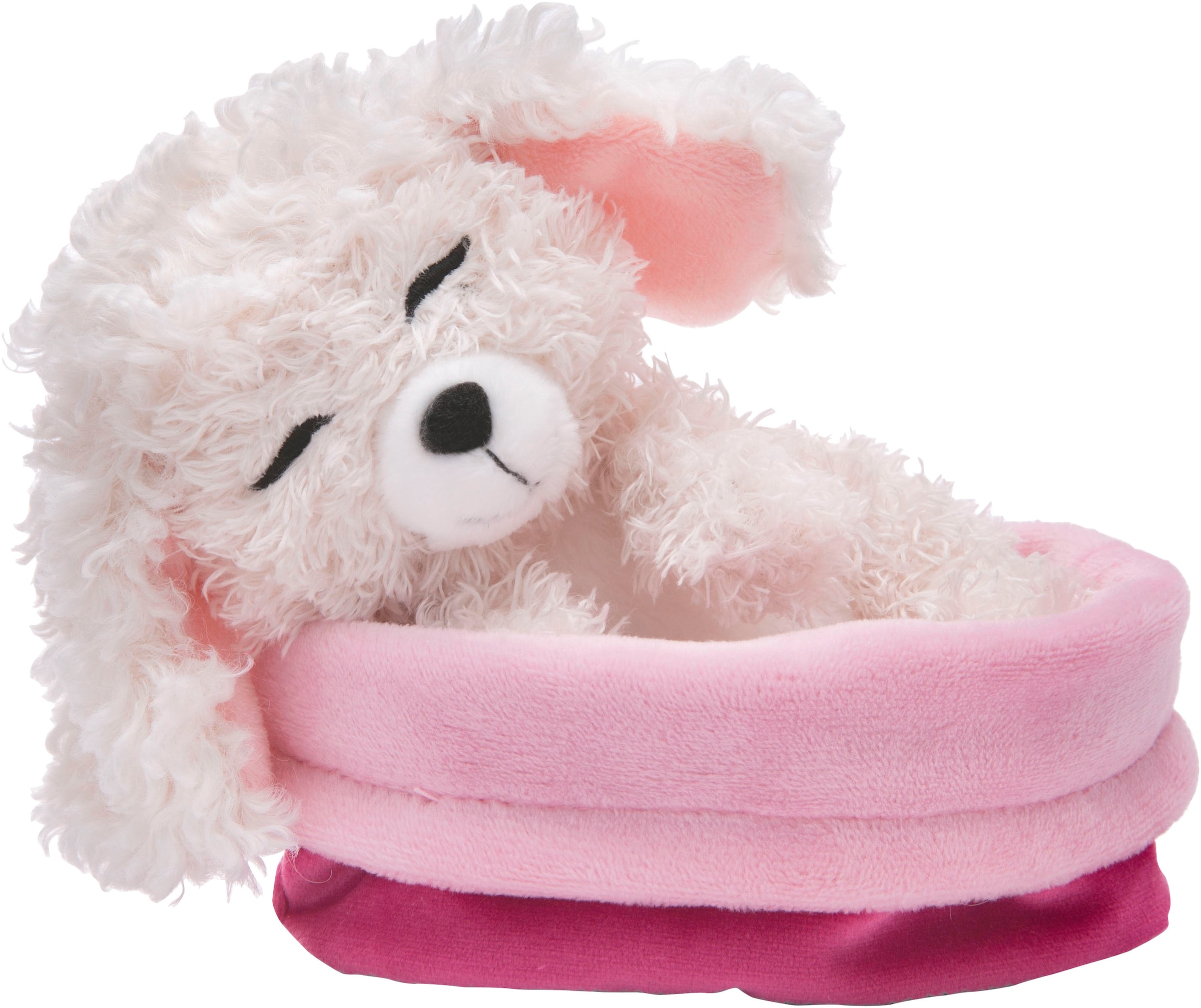 Nici Kuscheltier »Sleeping Pets, Hund Pudel, 12 cm«, im Körbchen, enthält recyceltes Material (Global Recycled Standard)