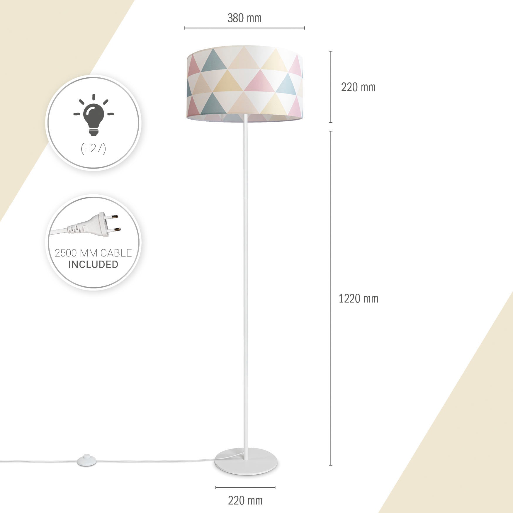 Home Textil mit Delta«, online Jahren XXL Paco | Wohnzimmer Bunt Standleuchte 3 Dreieck Stehlampe Stoffschirm Stehlampe Garantie kaufen »Luca