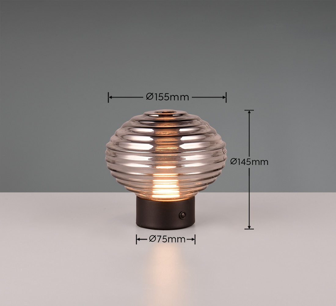 REALITY Leuchten LED Tischleuchte »EARL«, 1 flammig, Leuchtmittel LED-Board | LED fest integriert, kabellose Akku Tischlampe, Glasschirm, USB-C Ladekabel, Touchdimmer