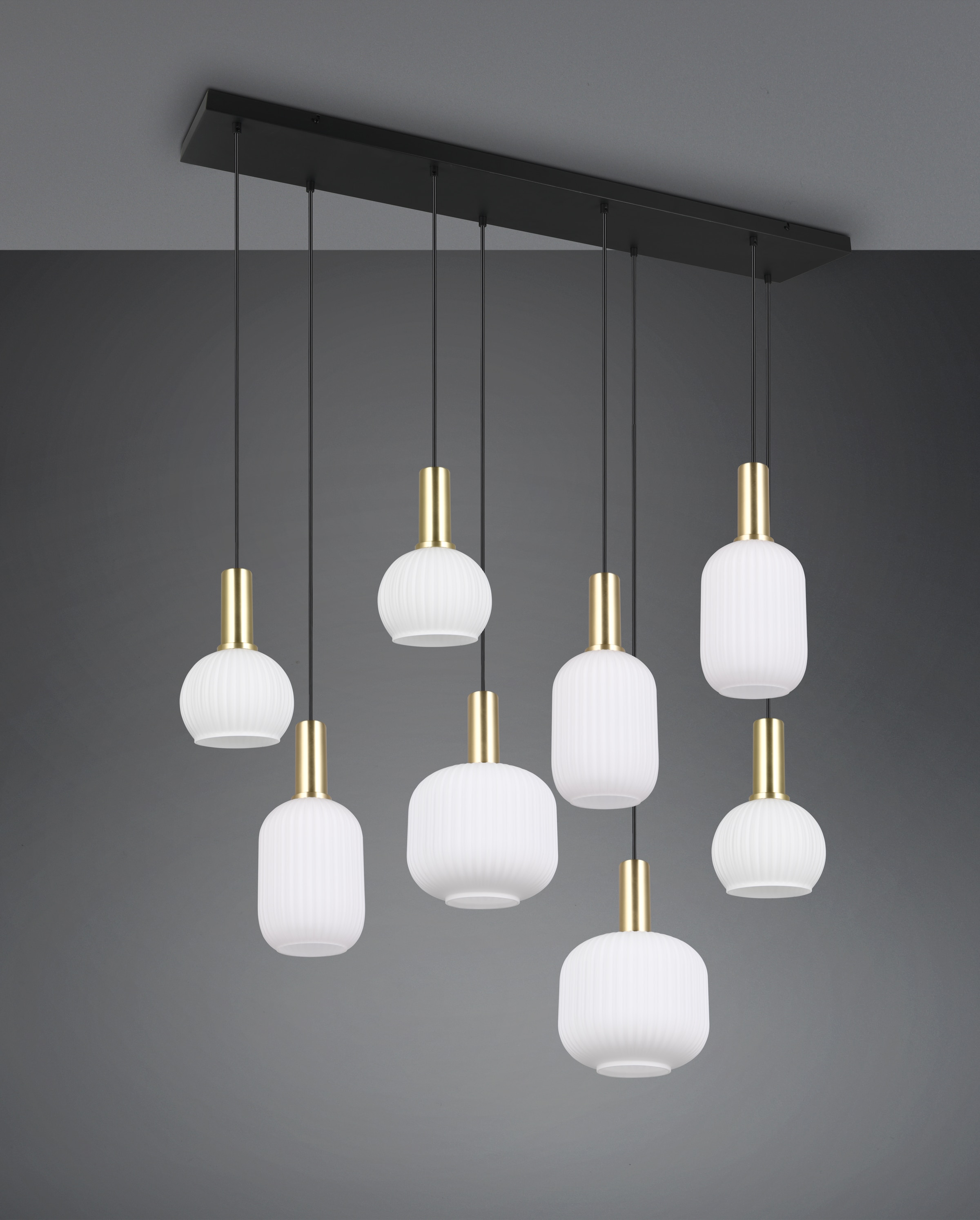 TRIO Leuchten Pendelleuchte »DIVA, E27 Hängelampe 8-flammig mit Glasschirm, exkl 8xE27 max 10W« E27 1 Stk. warmweiß - kaltweiß höhenverstellbar bis max 150cm Hängeleuchte 120x32 cm Wohnzimmer Küche