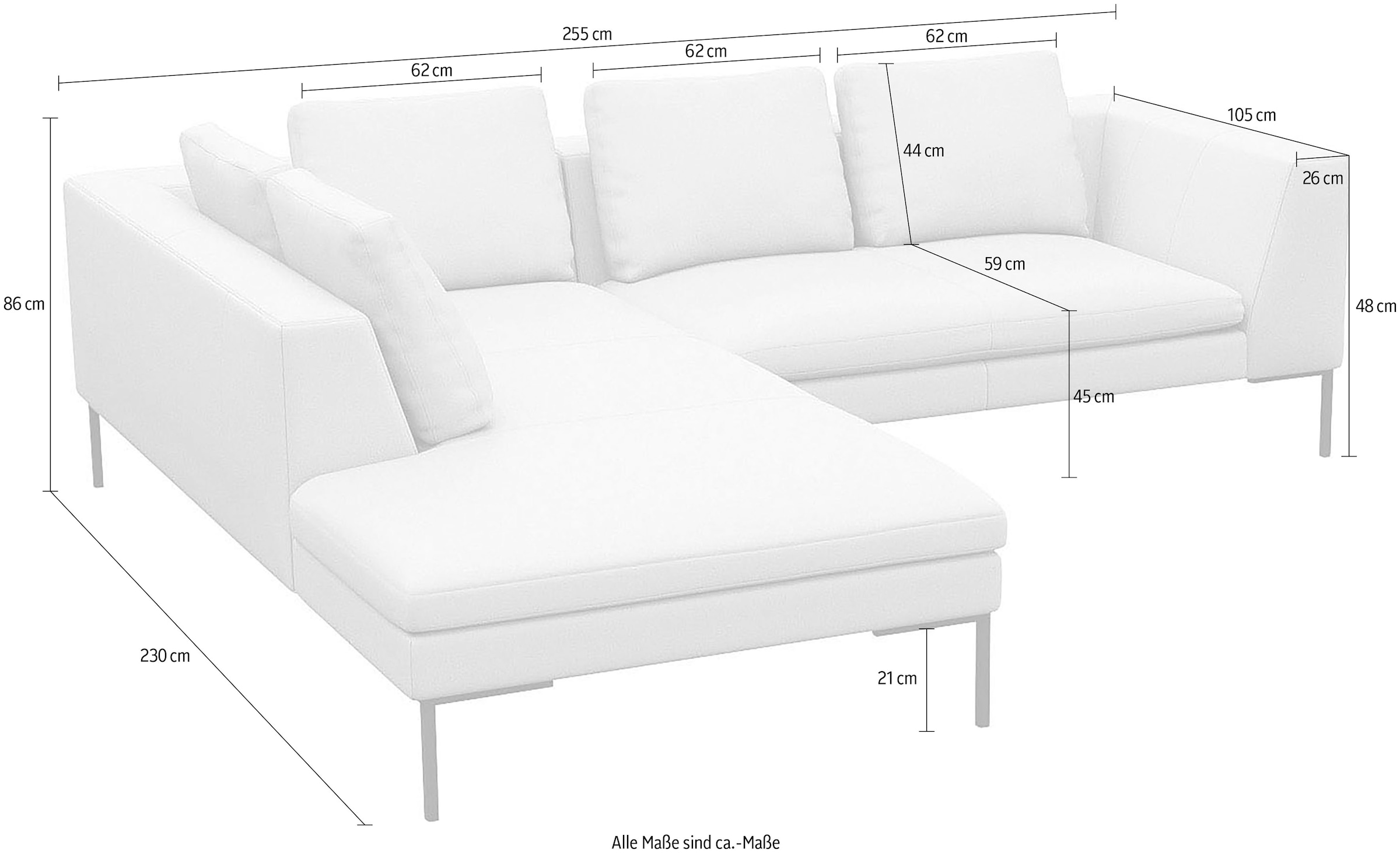 FLEXLUX Ecksofa »Loano, superbequemer Sitzkomfort durch Kaltschaum im Sitz, L-Form«, modernes Sofa, frei im Raum stellbar, lose Kissen, hoher Fuß