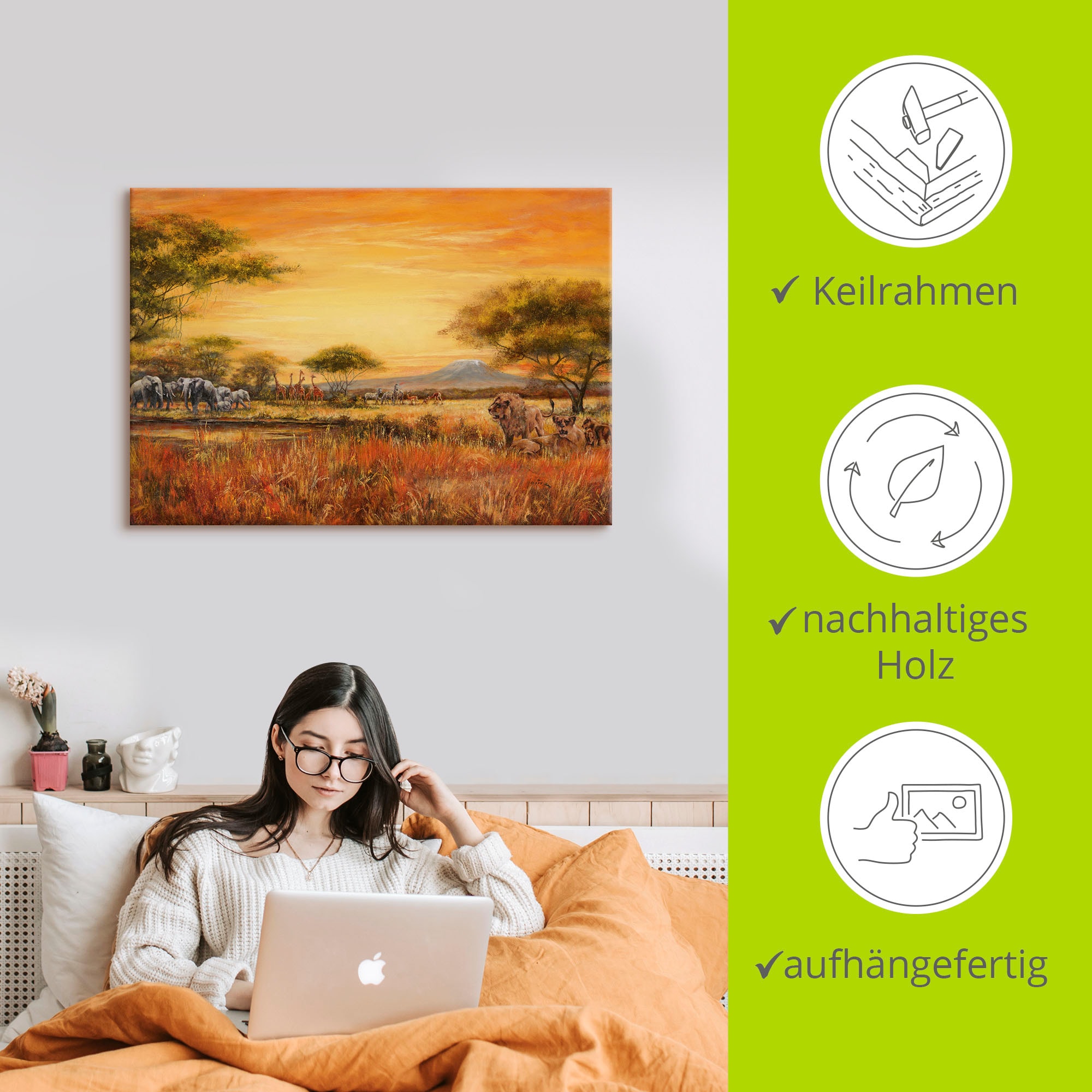 Artland Leinwandbild »Afrikanische Steppe mit Löwen« Afrika 1 Stk. tlg. als Alubild, Outdoorbild, Leinwandbild, Poster, Wandaufkleber