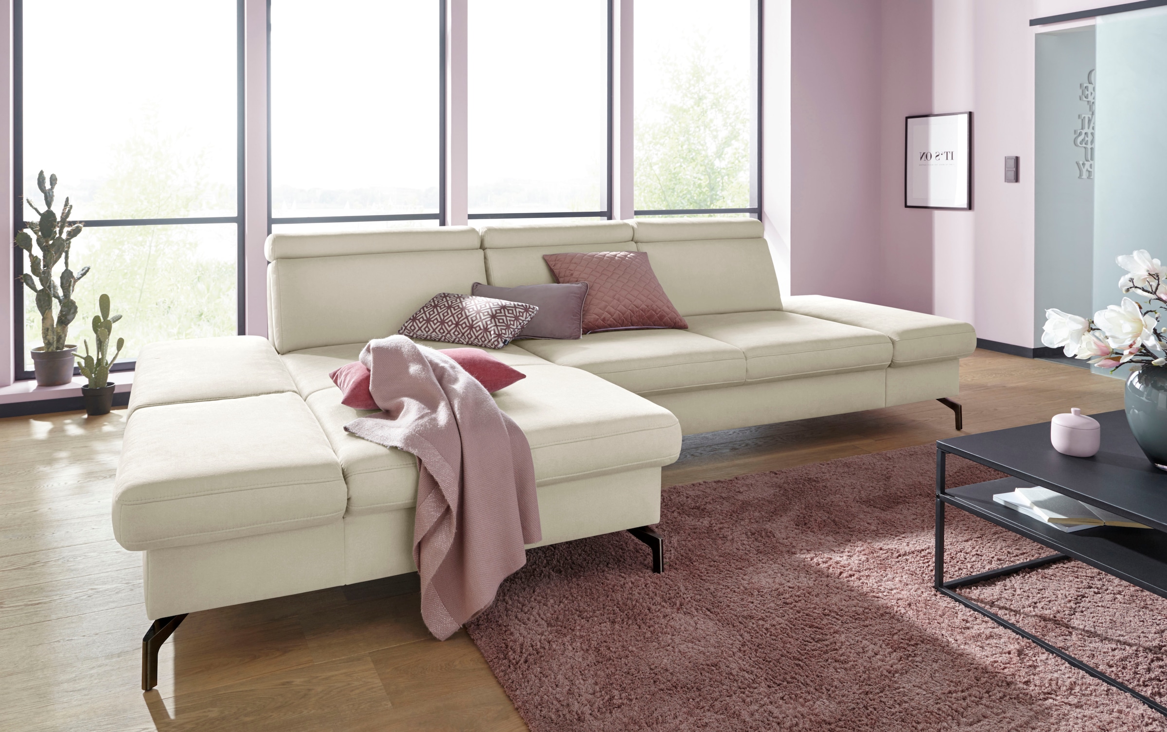 sit&more Ecksofa »Brisbane L-Form« Fußhöhe 15 cm, inklusive Sitztiefen-, Armteil- und Kopfteilverstellung