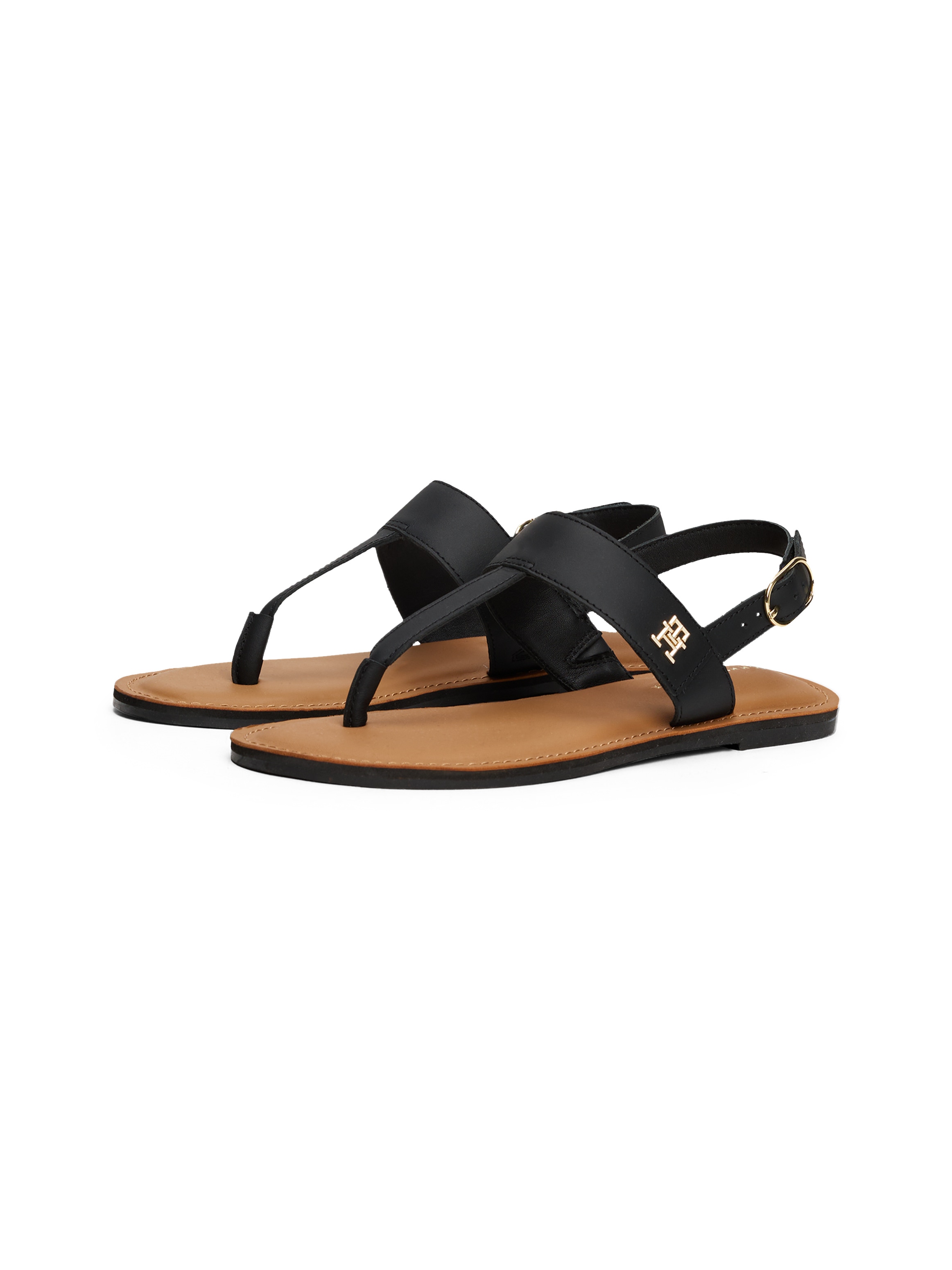 Tommy Hilfiger Riemchensandale »LEATHER THONG SANDAL«, Sandalette, Sommerschuh, Flats mit Zehensteg