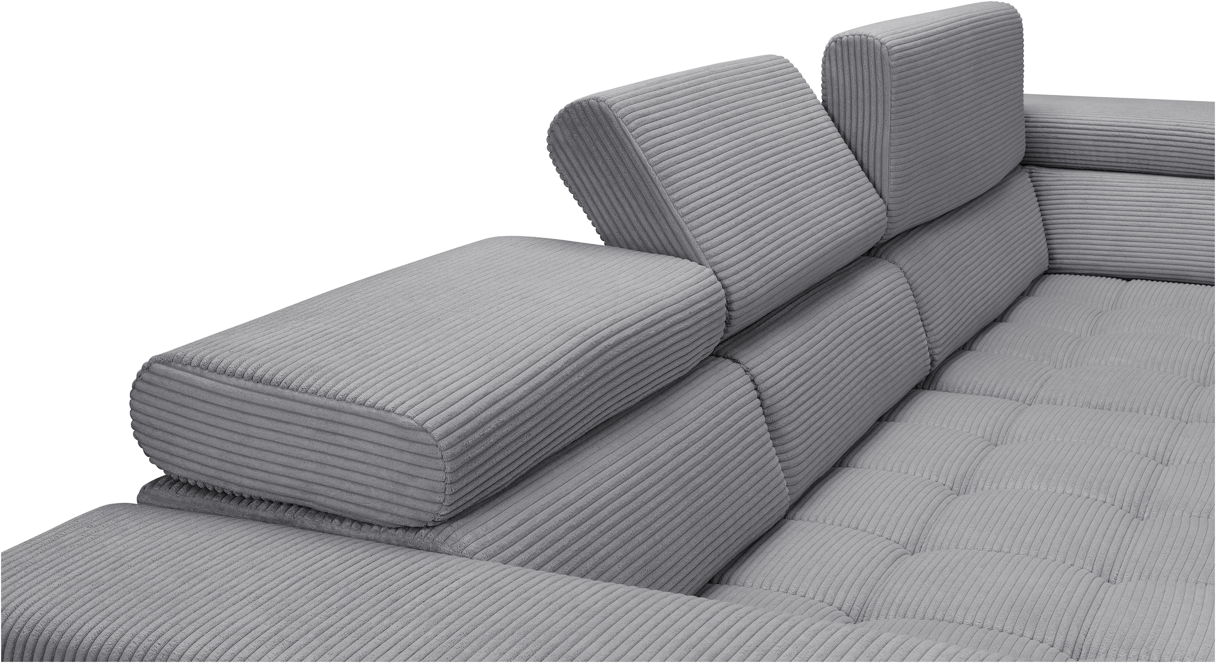 exxpo - sofa fashion Ecksofa »Elianos, hoher Sitzkomfort, aufwendige Kreuzsteppung im Sitz, L-Form«, Kopfteile & Sitztiefe verstellbar, ohne Bettfunktion, Cord, grey