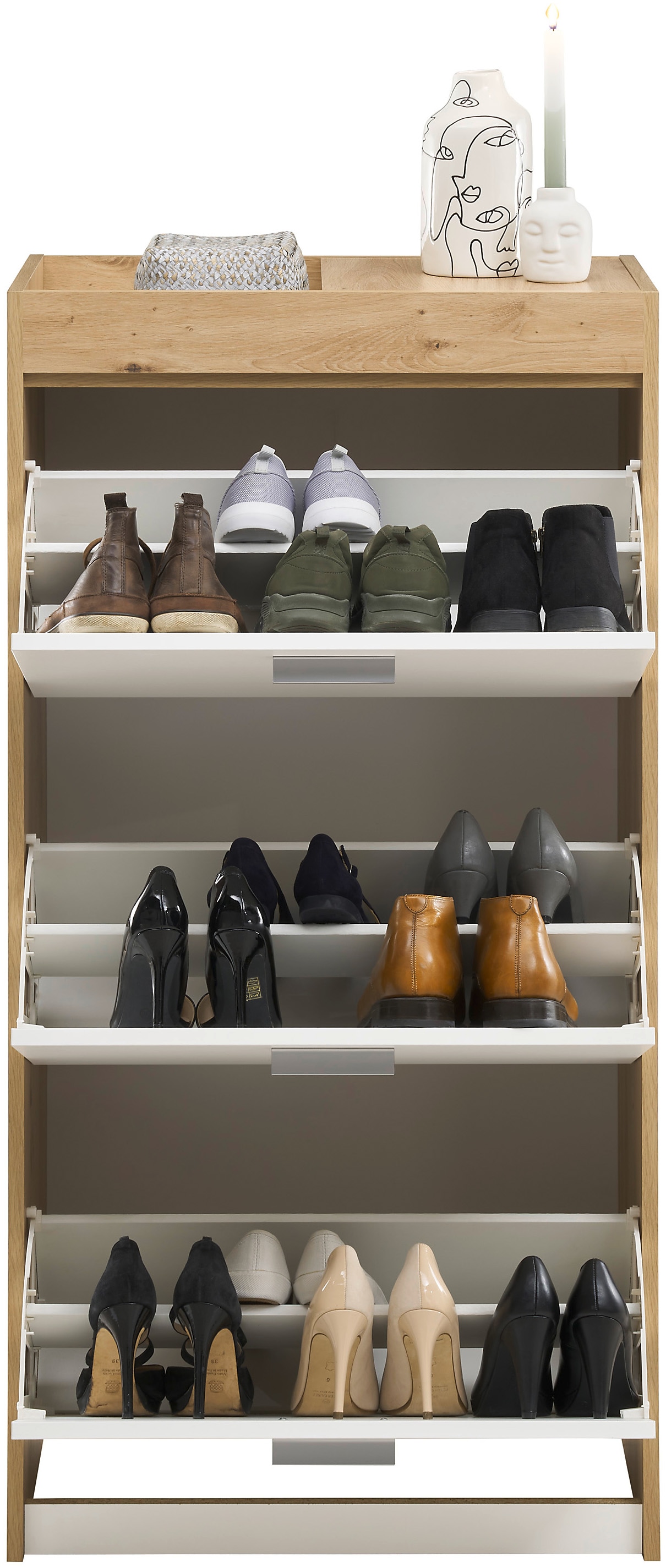 HBZ Schuhschrank »Paris weiß matt, BxHxT 64x126x38 cm«, (1 St.), Schuhkipper mit 3 Klappen, Platz für ca. 12-18 Paar Schuhe