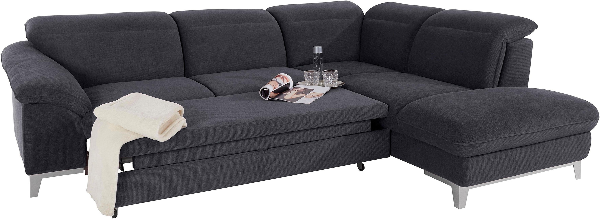 COTTA Polstergarnitur »Teresa L-Form«, (Set), Set bestehend aus: Ecksofa mit Kopfteilverstellung & Hocker