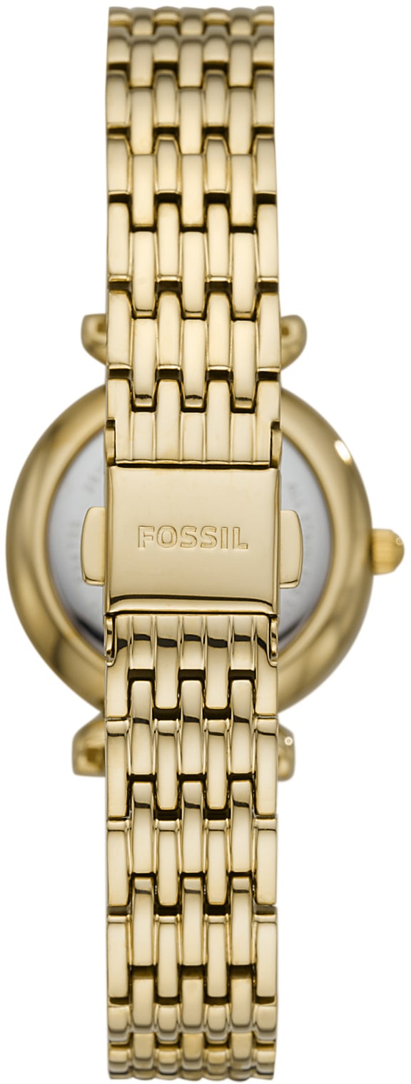 Fossil Quarzuhr »CARLIE MINI«, Armbanduhr, Damenuhr, Perlmutt-Zifferblatt, Edelstahlarmband