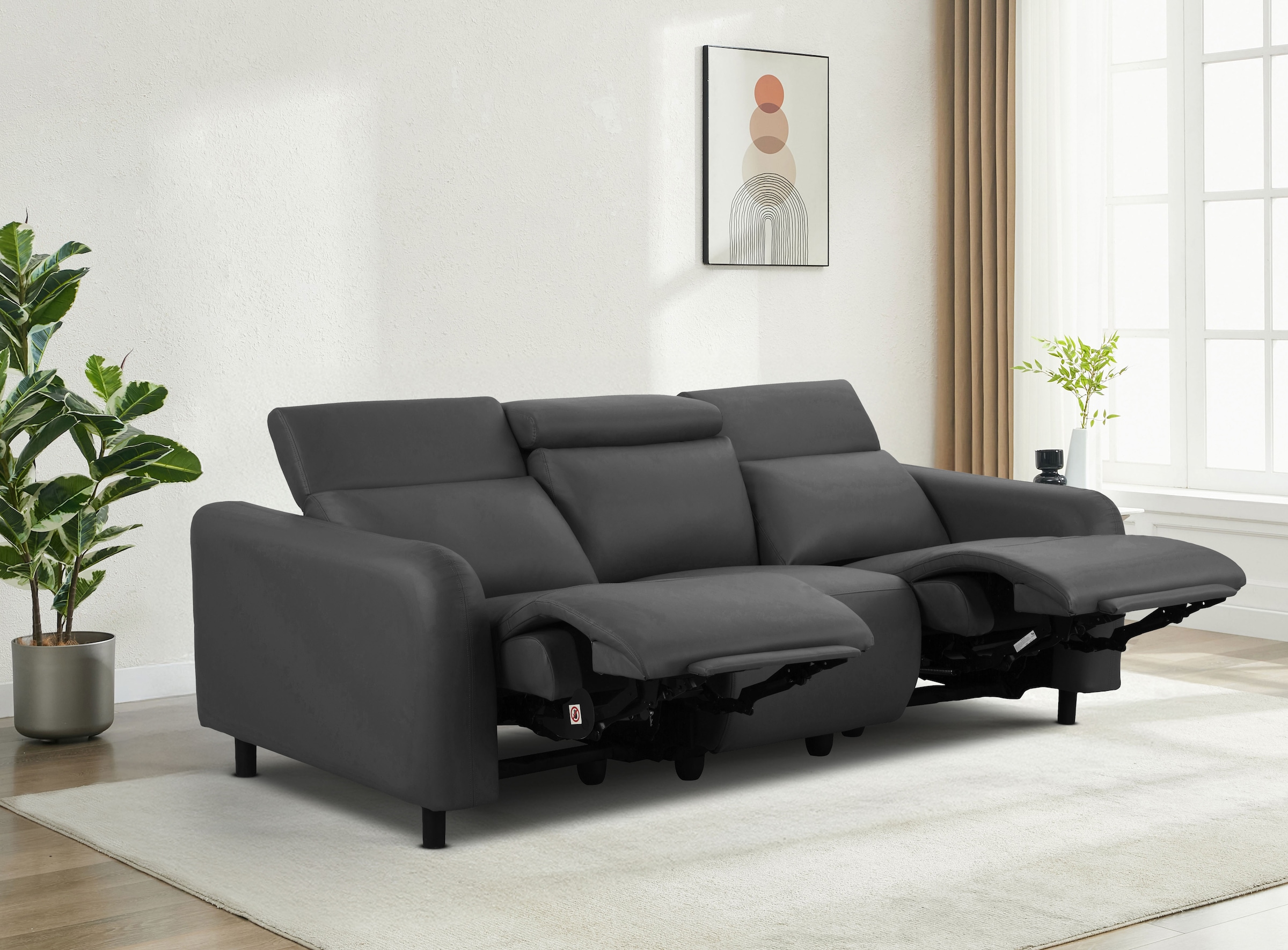 Home affaire 3-Sitzer »SKAANE Lederoptik, 229 cm, manuelle-u. elektrische Relaxfunktion«, Relax-Funktion in 2 Sitzen, Kopfteilverstellung, Federkernpolsterung