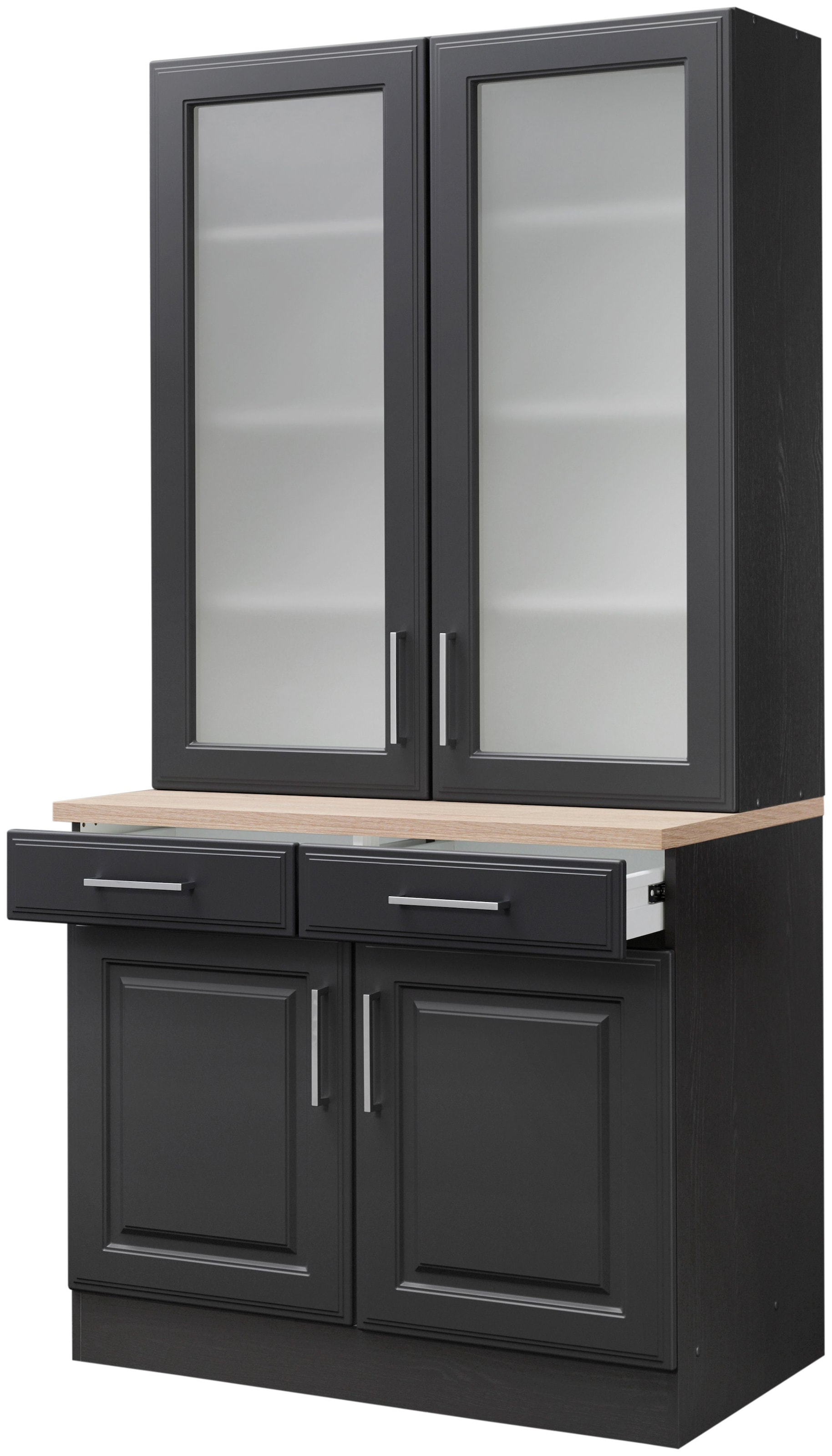 KOCHSTATION Küchenbuffet »KS-Stockholm« hochwertige MDF-Fronten, 2 Glasrahmentüren, 200 cm hoch, viel Stauraum