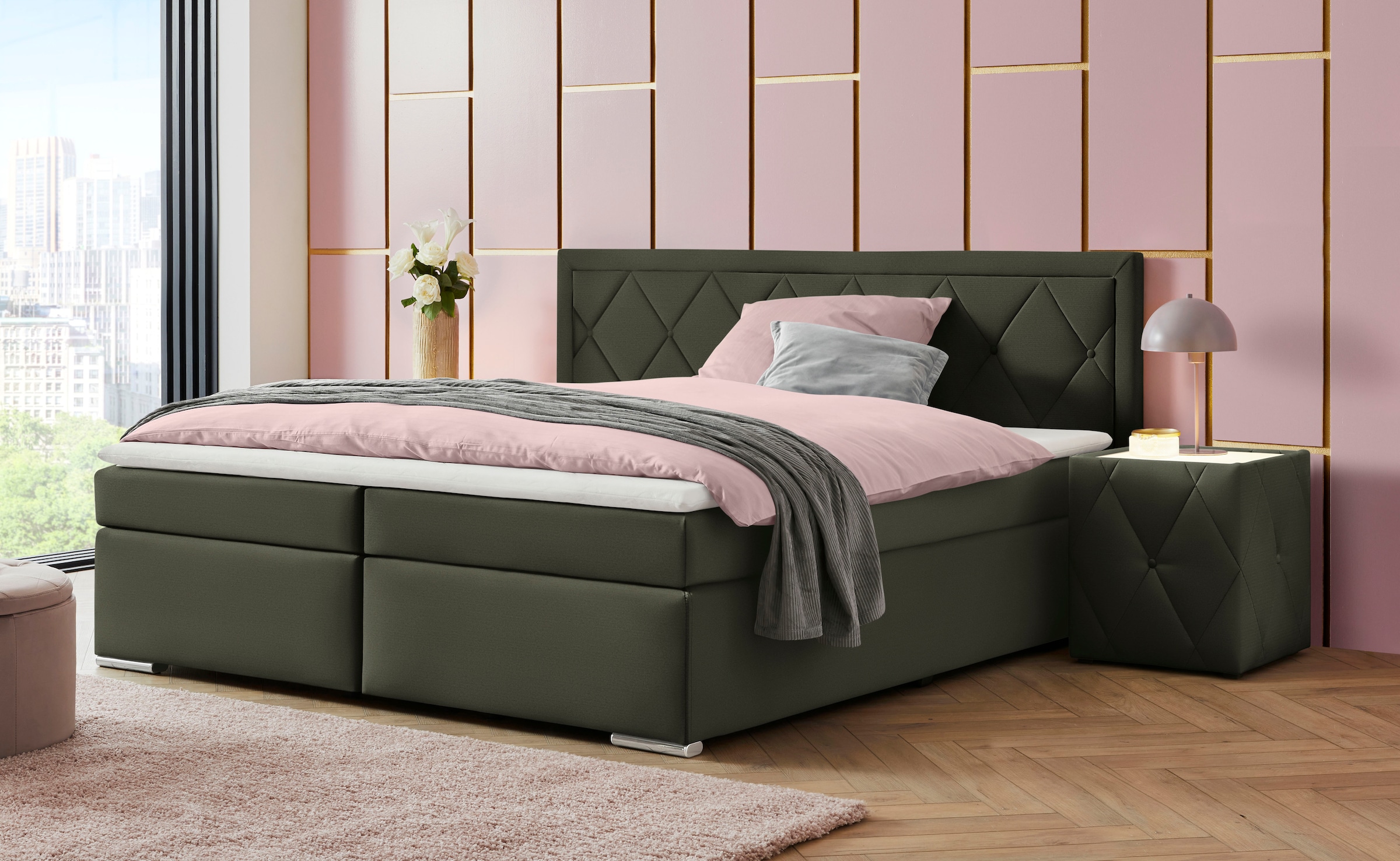 Leonique Boxbett »Alfie, Bestseller, wahlweise mit Bettkasten«, mit Knopfheftung im Kopfteil, H2, H3 und H4 wählbar