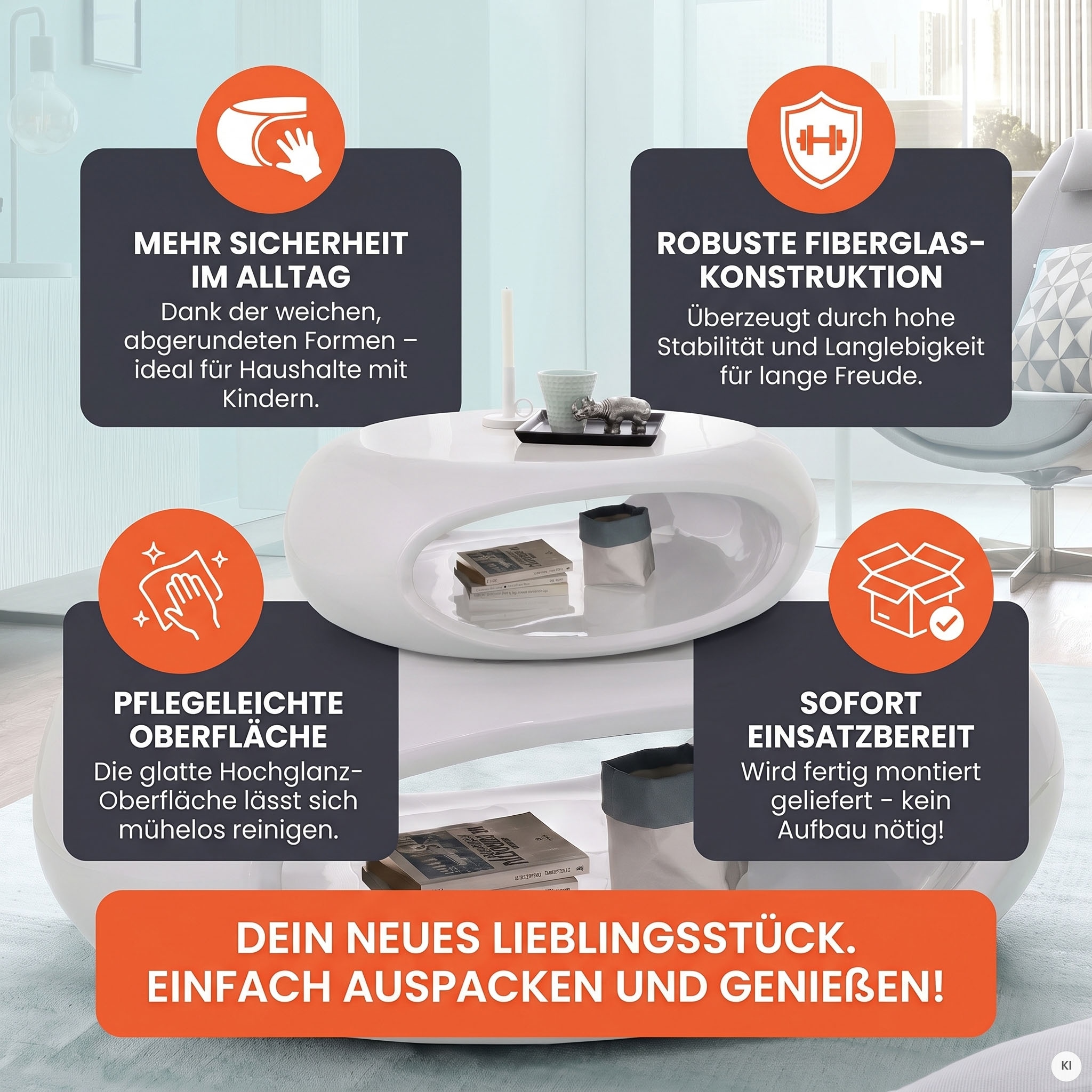 SalesFever Couchtisch »Coffeetable im minimalistischen Stil« komplett aus hochwertigem Fiberglas