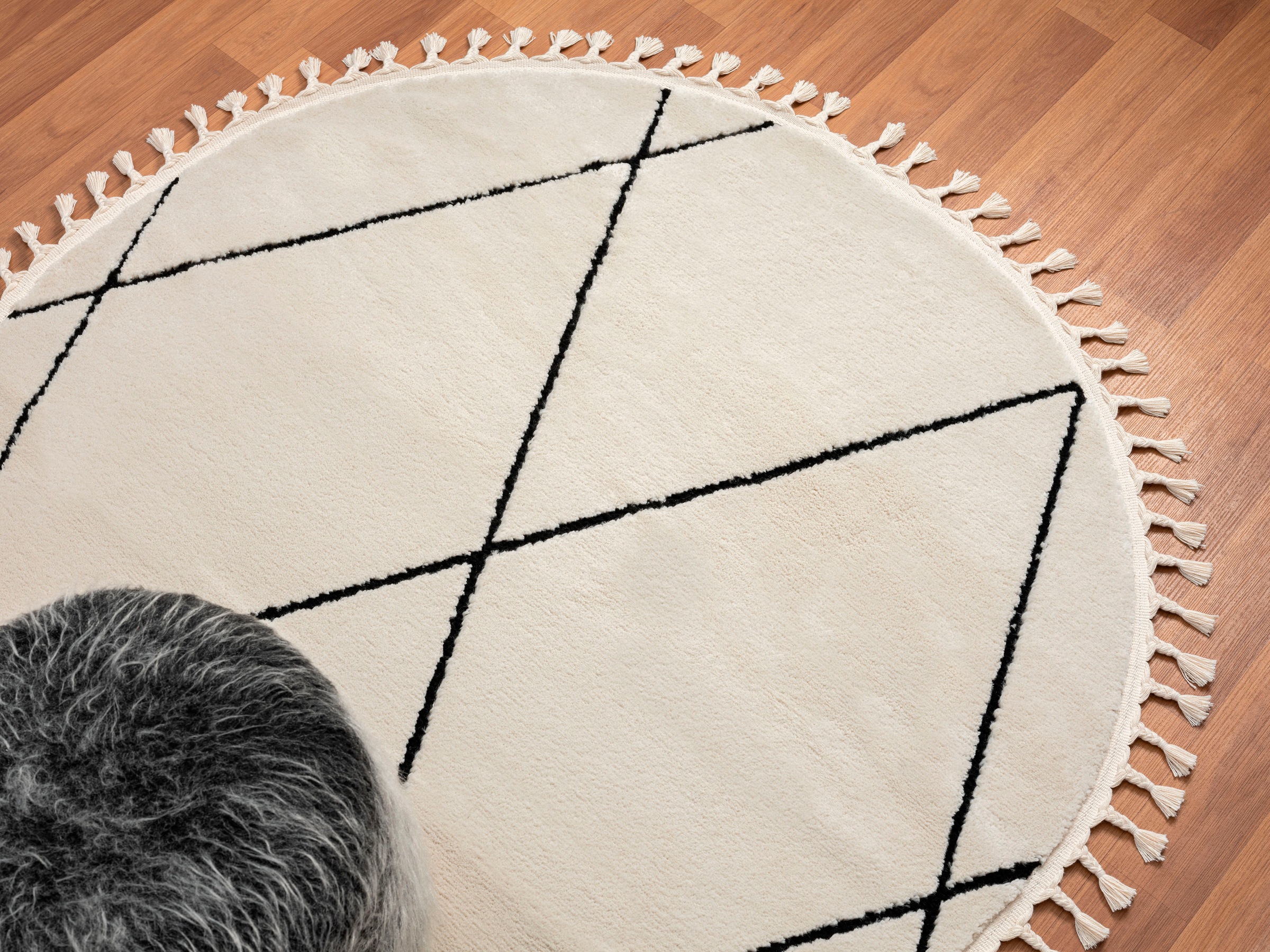 Myflair Möbel & Accessoires Hochflor-Teppich »Moroccan Pattern« rund 24 mm Höhe modern, marokkanisches Design, Rauten Muster, weich, mit Fransen