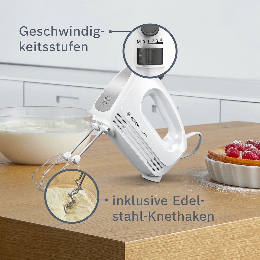 BOSCH Handmixer »CleverMixx MFQ24200«, 400 W, inkl. Edelstahl-Tubobesen, Edelstahl-Knethaken, leicht und ergonomisch