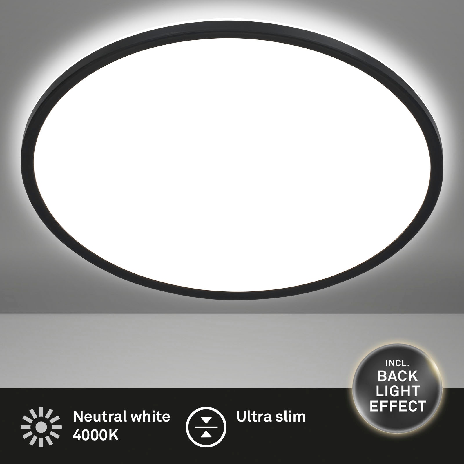 Briloner Leuchten LED Panel »3428015 SLIM«, Leuchtmittel LED-Board | LED fest integriert, Deckenlampe, 48x3cm, Schwarz, 30W, Wohnzimmer, Schlafzimmer, Küche