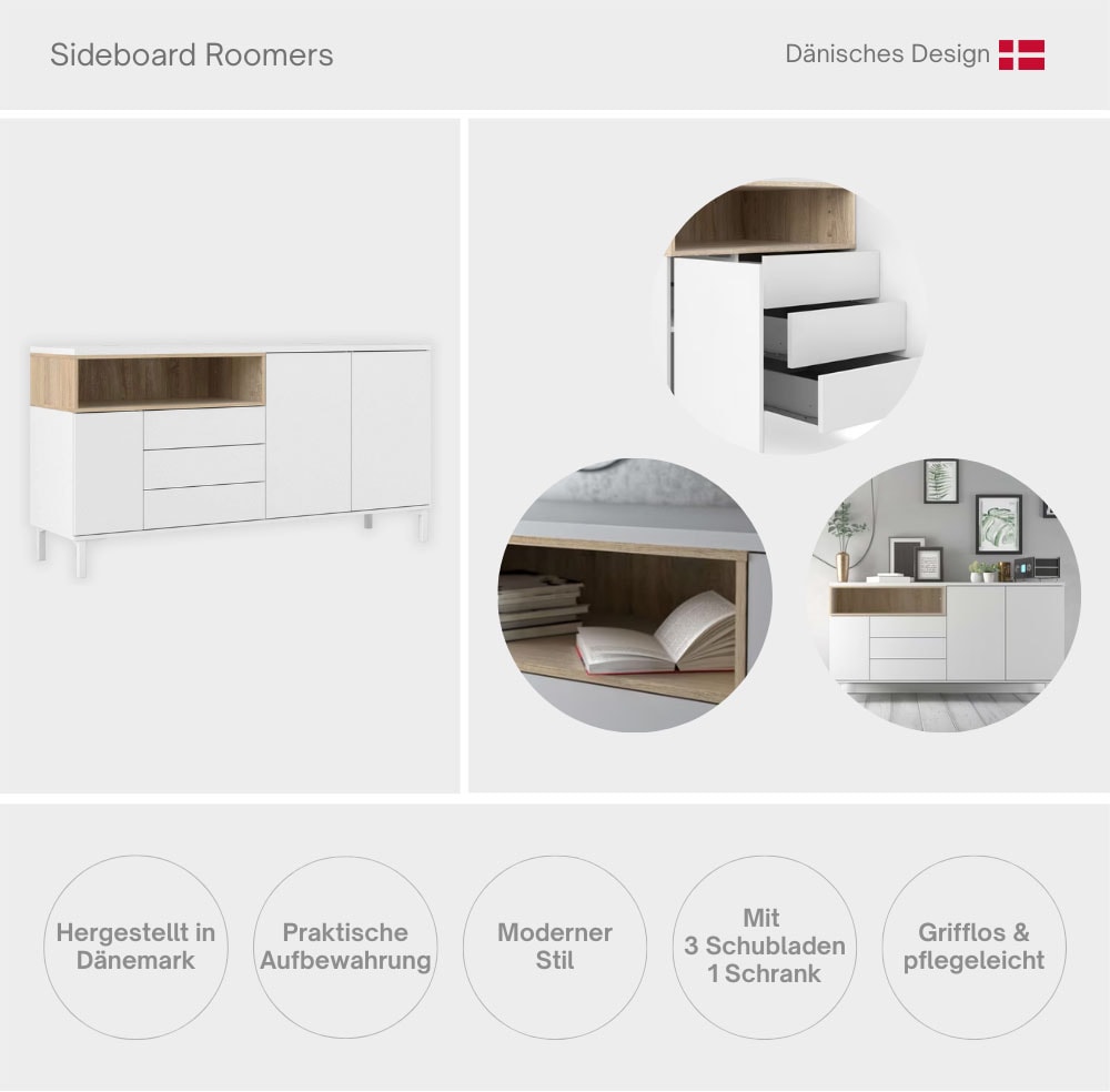 INOSIGN Sideboard »Roommers, Anrichte, Kommode, Stauraum, modern, praktisch« 3 Schubladen, 2 Schränke, 1 offenes Fach, B: 176 cm, H: 90 cm
