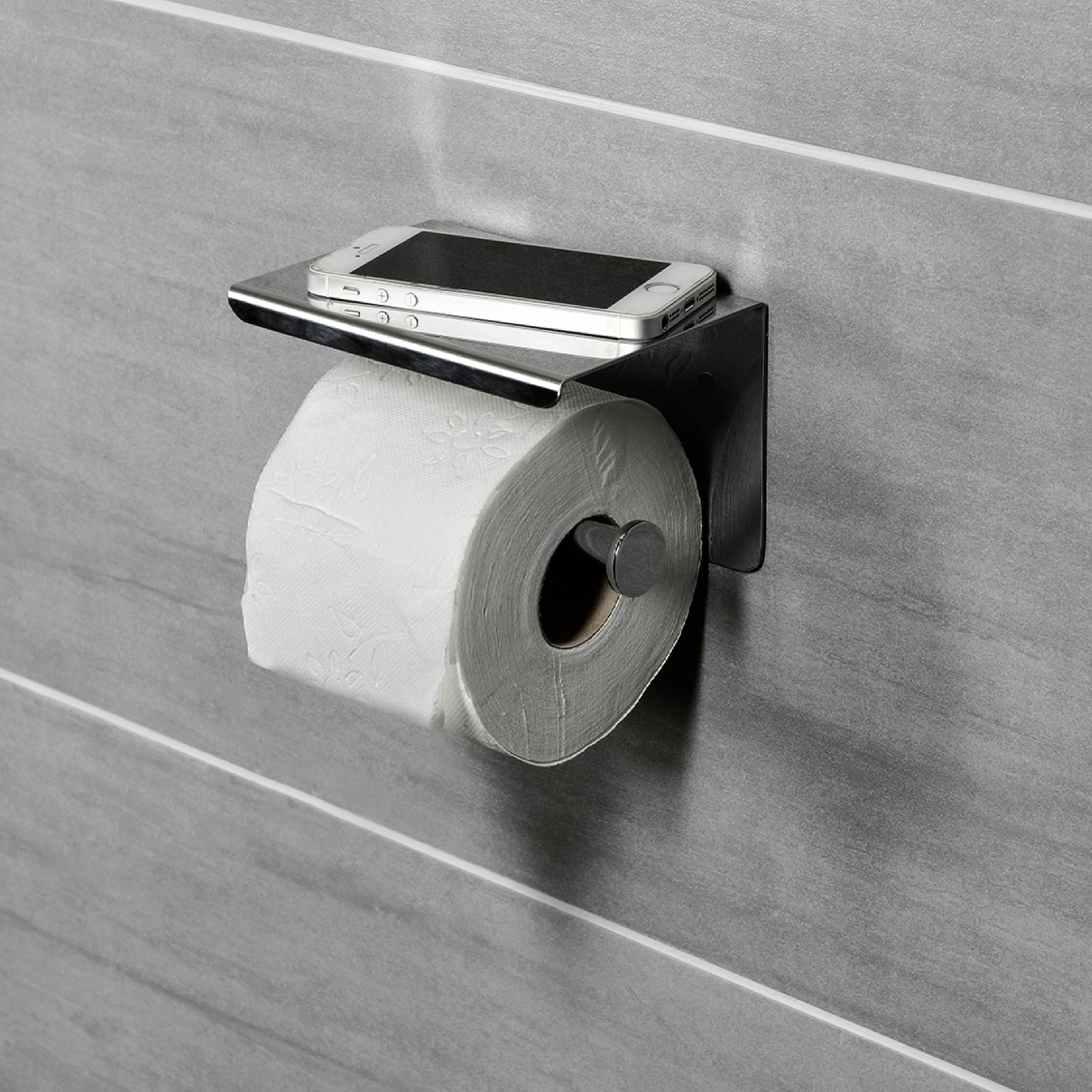 CORNAT Toilettenpapierhalter »Mit Ablage«, 2 verschiedene Befestigungsoptionen und Smartphone-Ablage