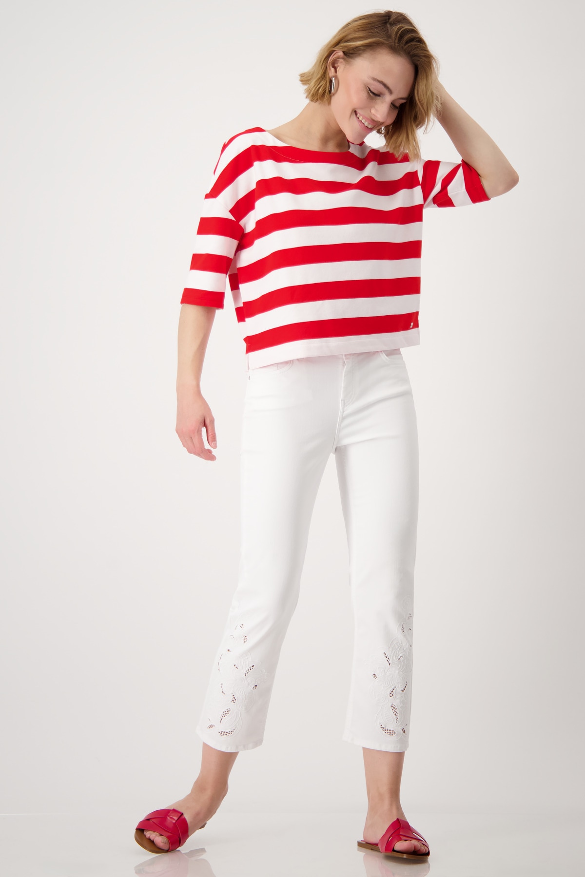 Monari 7/8-Jeans »Hose Jeans Lochspitze 66c«, Mit Gürtelschlaufen