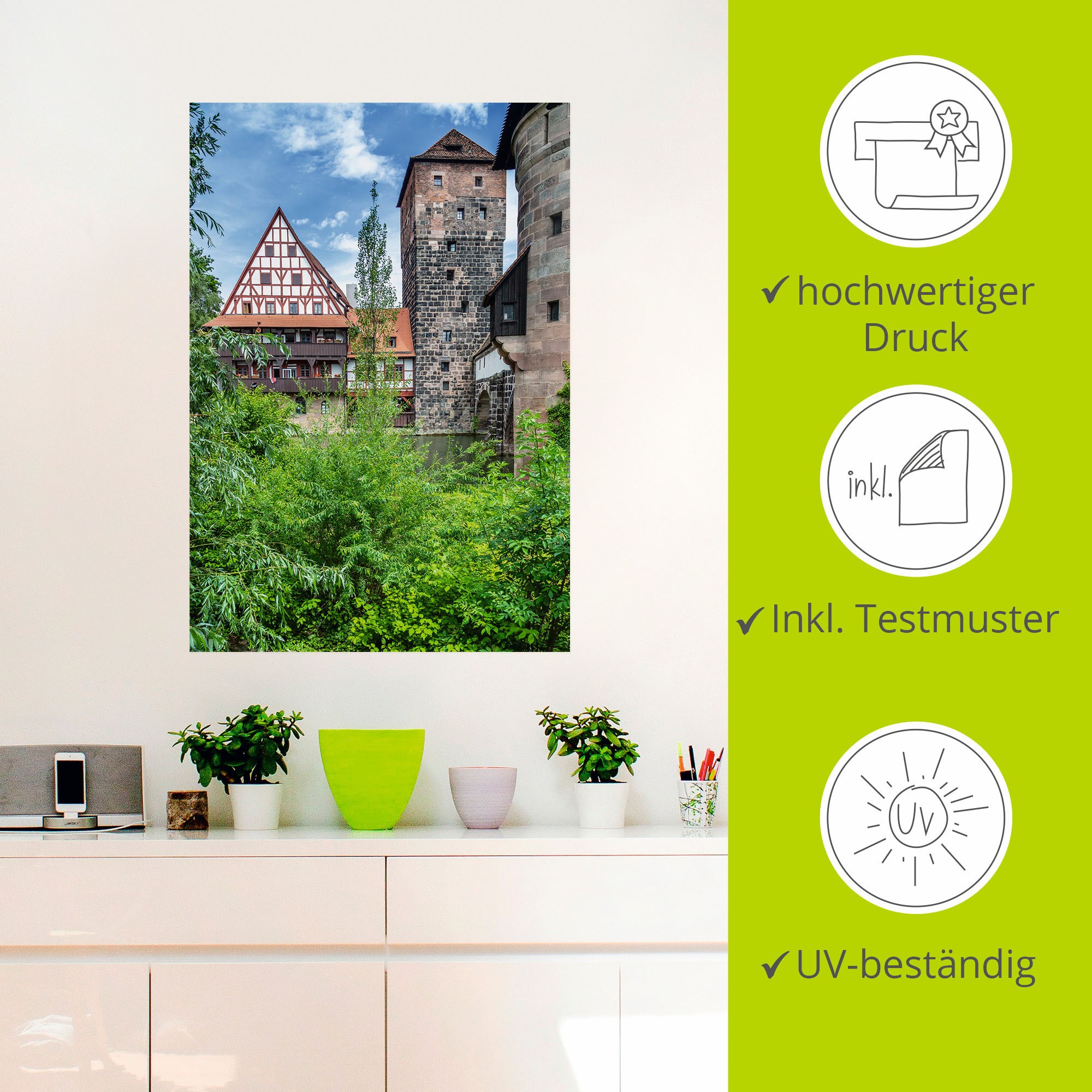 Artland Wandbild »NÜRNBERG Weinstadel WasserturmHenkersteg«, Nürnberg, (1 St.), als Alubild, Leinwandbild, Wandaufkleber oder Poster in versch. Größen