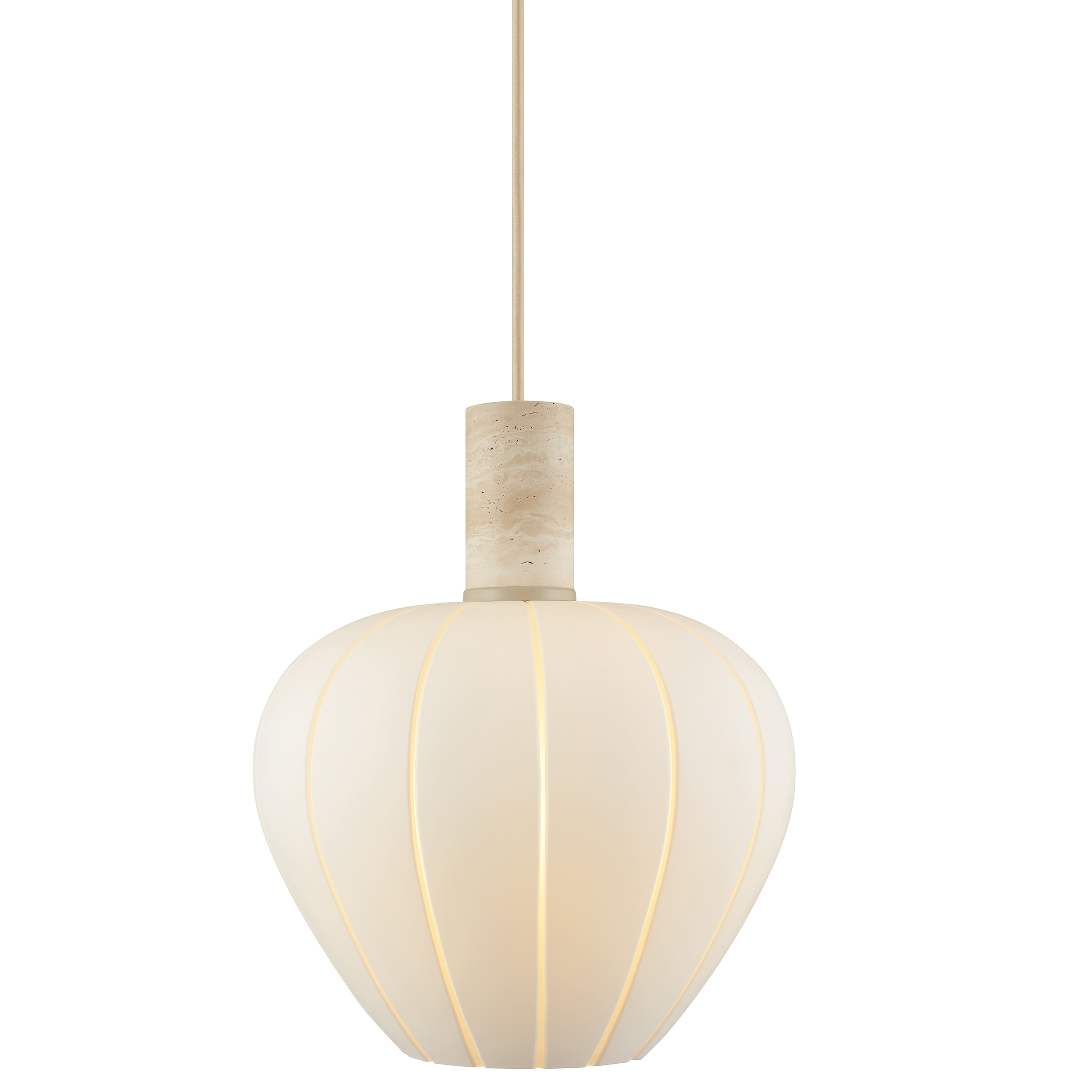lumiCouture Pendelleuchte »Annie« E27 1 Stk. Höhe 150 cm, E27, Kabel kürzbar, Glas/Travertin Stein, weiß beige