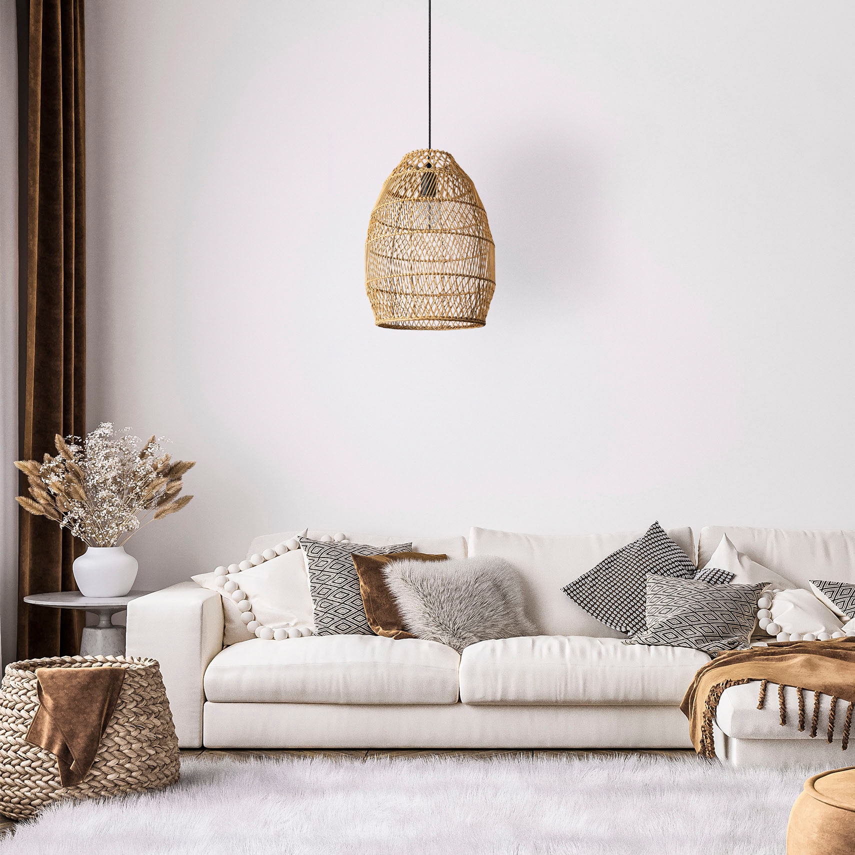 Home Esstisch Jahren Boho Pendellampe Garantie 3 Korblampen kaufen XXL Pendelleuchte Rattan online | »VIHMO«, Rustikal Paco Küche E27 mit LED