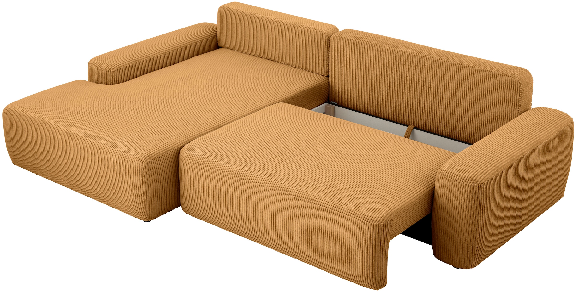 Home affaire Ecksofa »TORGE (264cm), Schlafsofa in Cord, Samtvelours o Struktur fein, L-Form« Schlaffunktion, Bettkasten, Liegefläche: 125/210 cm