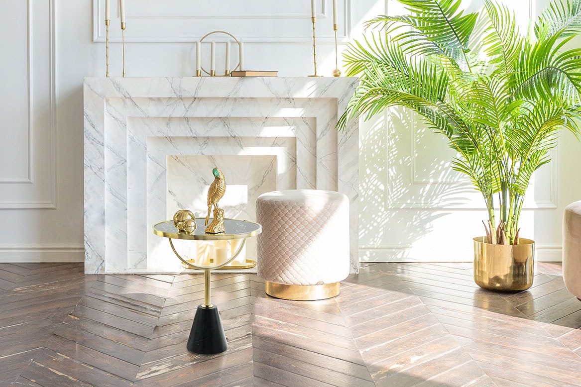 Kayoom Beistelltisch »Oscar 125, edle marmorierte Glasplatte« 1 Stk. tlg. ausgefallenes Gestell, stabiler Marmorfuß, marmorierte Glasplatte