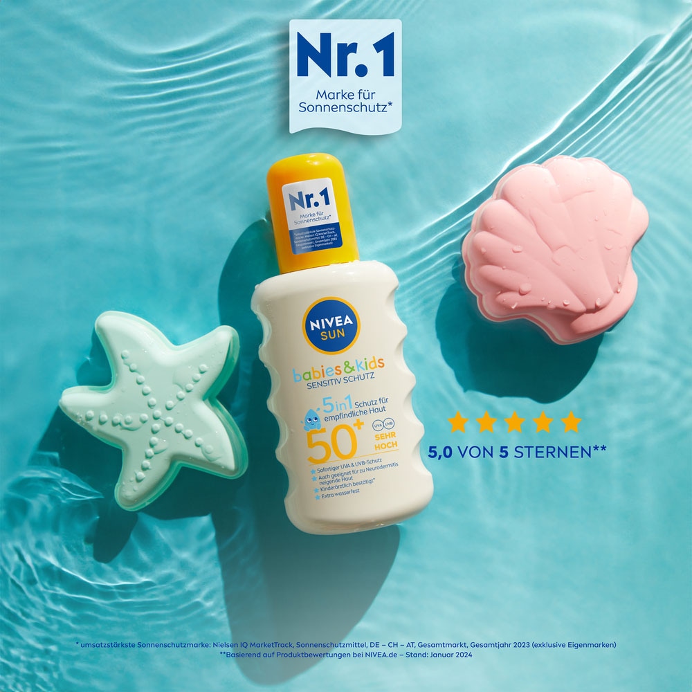 Nivea Sonnenschutzspray »Babies & Kids Sensitiv Schutz+Gratisgröße Lotion to go«, (Set)