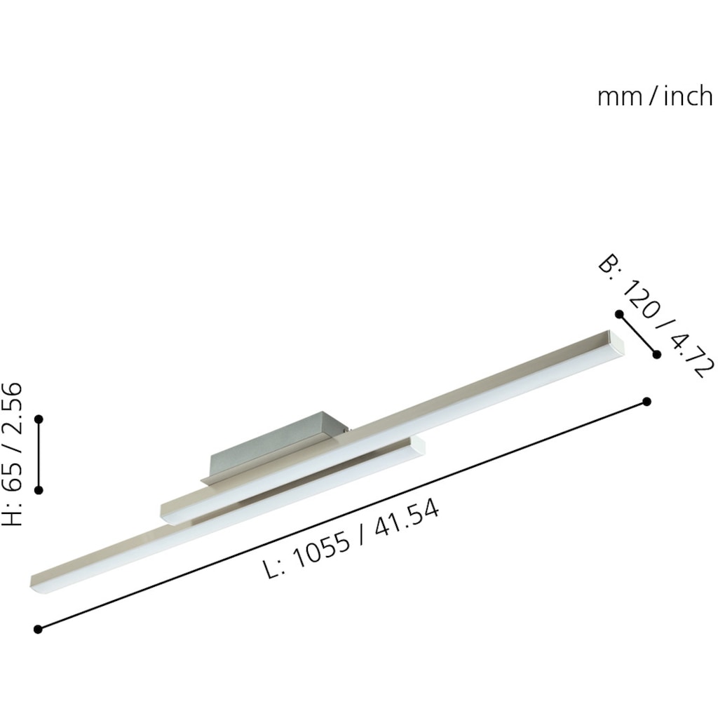 EGLO Deckenleuchte »FRAIOLI-C«, LED-Board, nickel matt / L105,5 x H6,5 x B12 cm / inkl. 2 x LED-Platine (je 17W, 2300lm, 2700-6500K) / Eglo Connect - App - CCT Farbtemperatursteuerung - dimmbar - RGB Farbwechsel - Fernbedienung - Deckenlampe