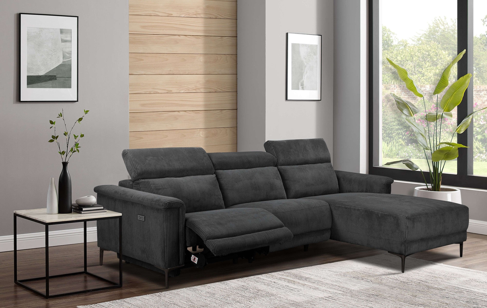 Places of Style Ecksofa »Lund in Cord, L-Form, 261 cm, manuelle und elektr. Relaxfunktion,«, USB-A und Kopfteilverstellung