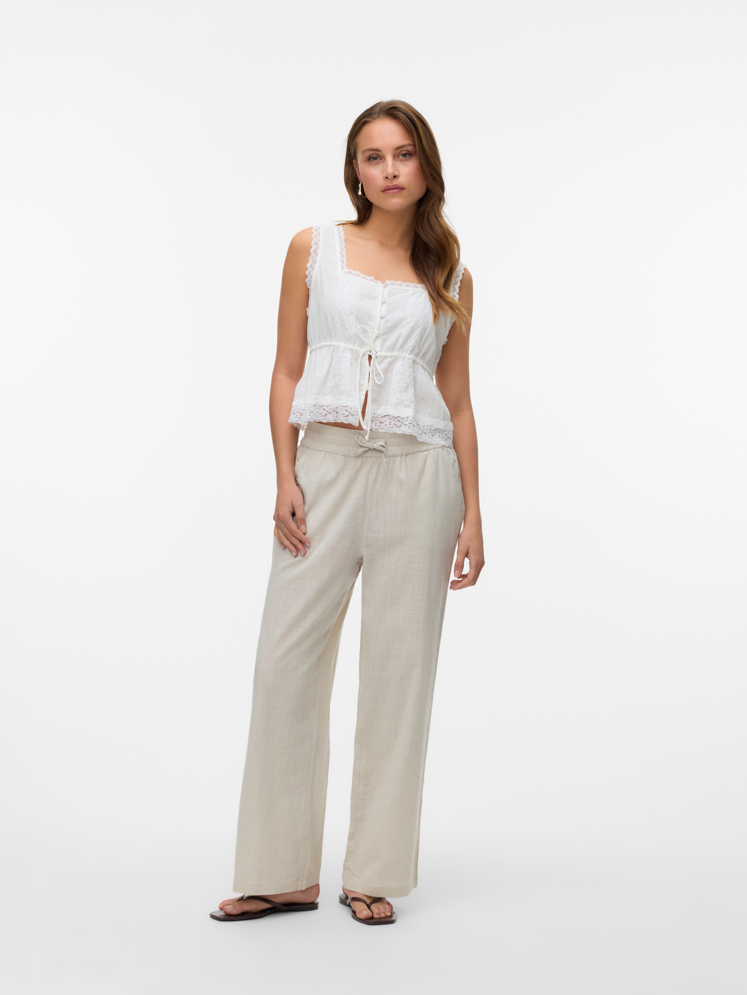Vero Moda Schlupfhose »VMCAIA MW WIDE PANT WVN NOOS«, mit Leinen