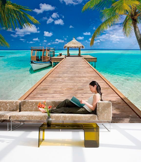 Komar Fototapete "Beach Resort - Größe 368 x 254 cm" bedruckt glatt Wohnzimmer, Schlafzimmer