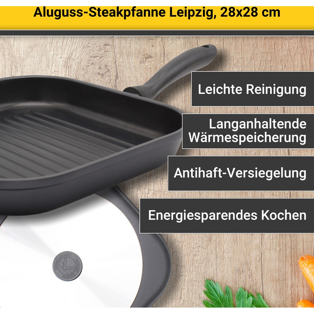 Krüger Steakpfanne »Aluguss Grill-/ Steakpfanne LEIPZIG, 28 x 28 cm«, Aluminiumguss, (1 tlg.), hochwertige Antihaft-Versiegelung