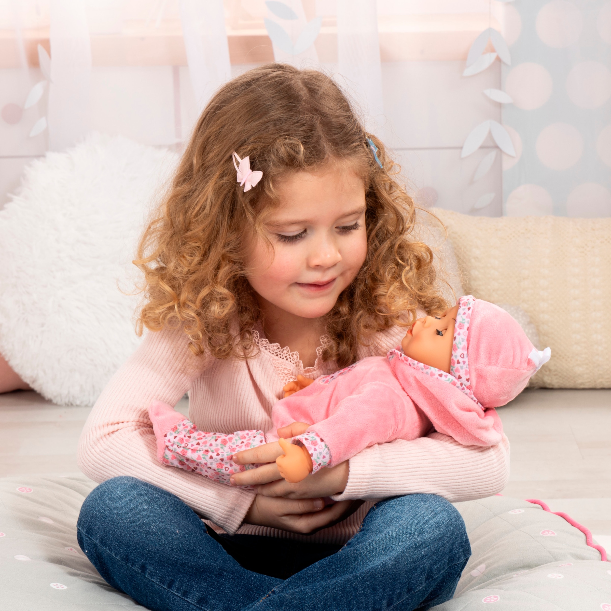 Bayer Babypuppe »First Words Baby, 38 cm, rosa« mit Schlafaugen und Babygeräuschen