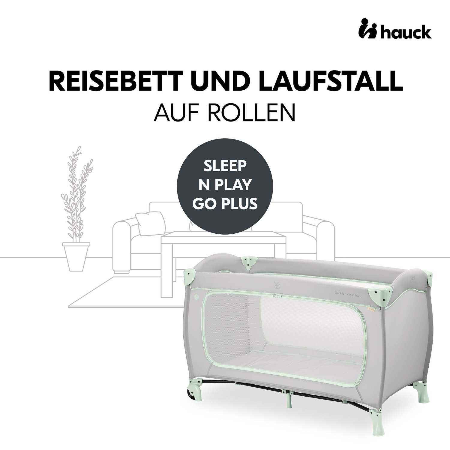 Hauck Baby-Reisebett »Sleep N Play Go Plus, Dusty Mint«, mit integrierten Rädern; Vorderausstieg