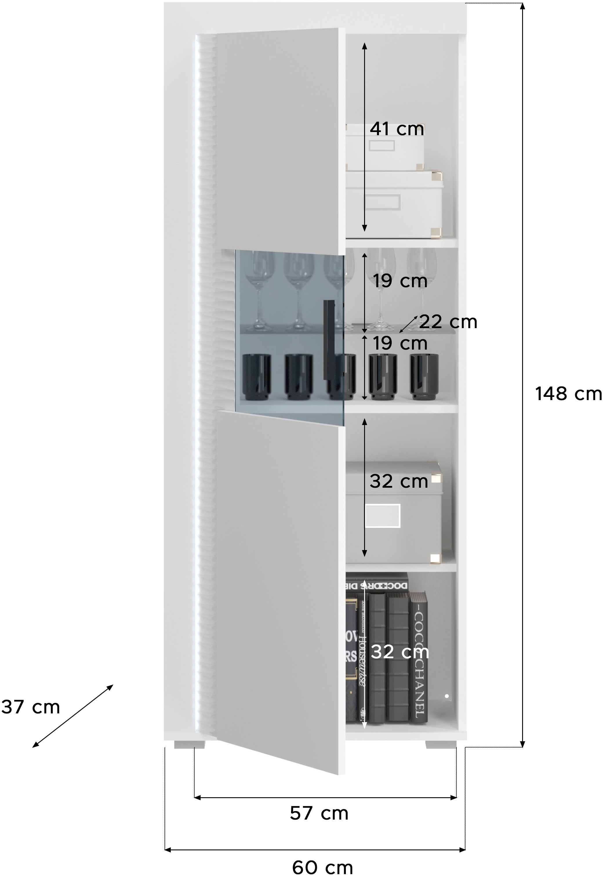 INOSIGN Wohnwand »Viborg, 4-teiliges Set, inkl. vertikaler Frontbeleuchtung, best. aus:«, (4 St.), 2x Vitrine, 1 Lowboard & 1x Wandboard, Wohnkombination, Wohn-Set