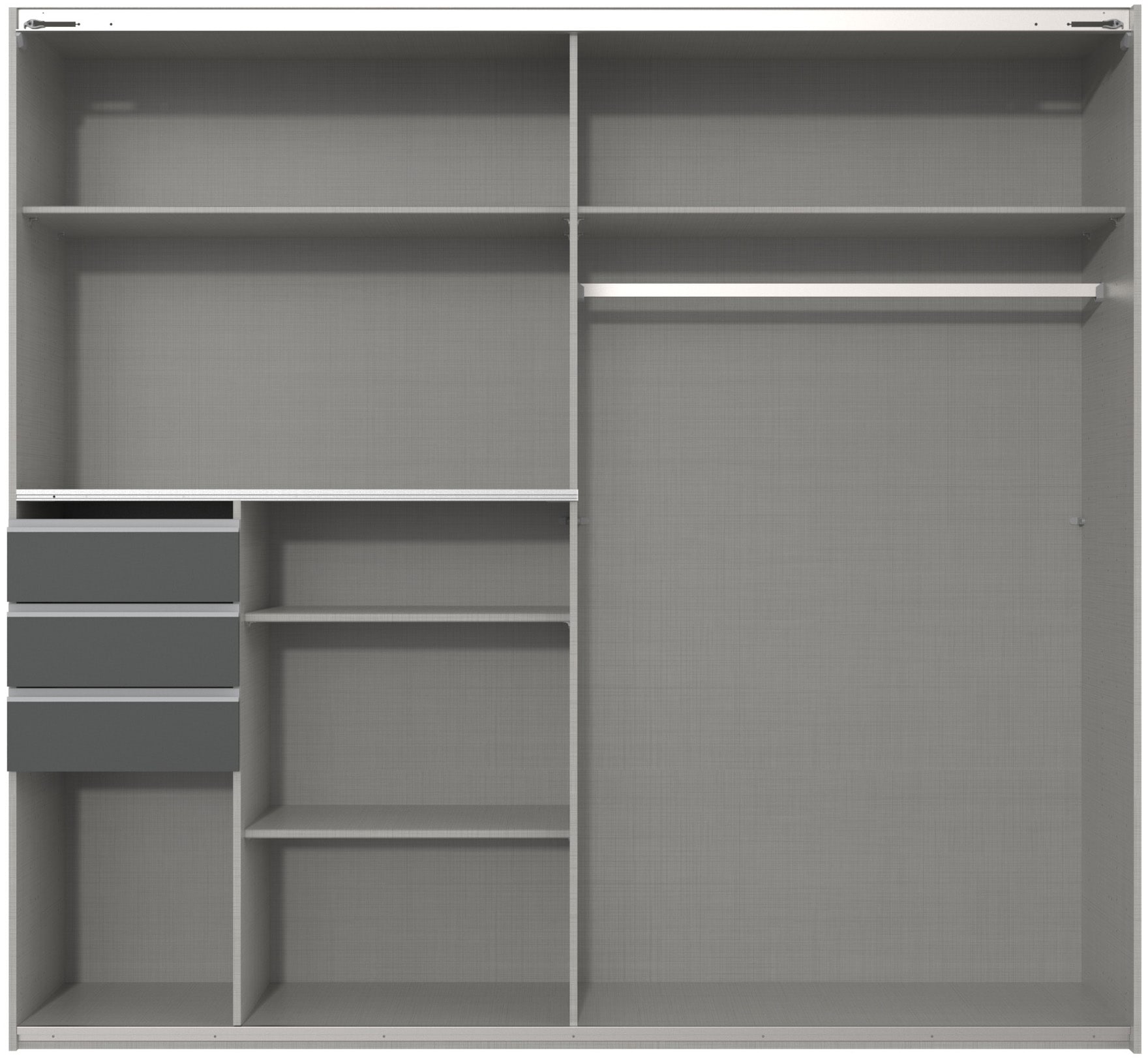 Wimex Schwebetürenschrank »Leonberg, Kleiderschrank mit 3 Schubladen«, mit graphitfb.Glasfront, 225cm breit, 208cm hoch