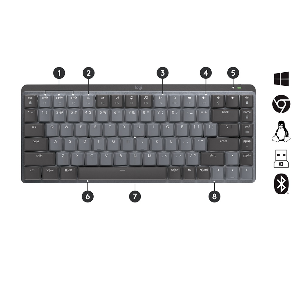 Logitech Gaming-Tastatur »MX Mini Minimalist Wireless Illuminated - US - CLICKY«, Arbeiten. Spielen. Kommunizieren.