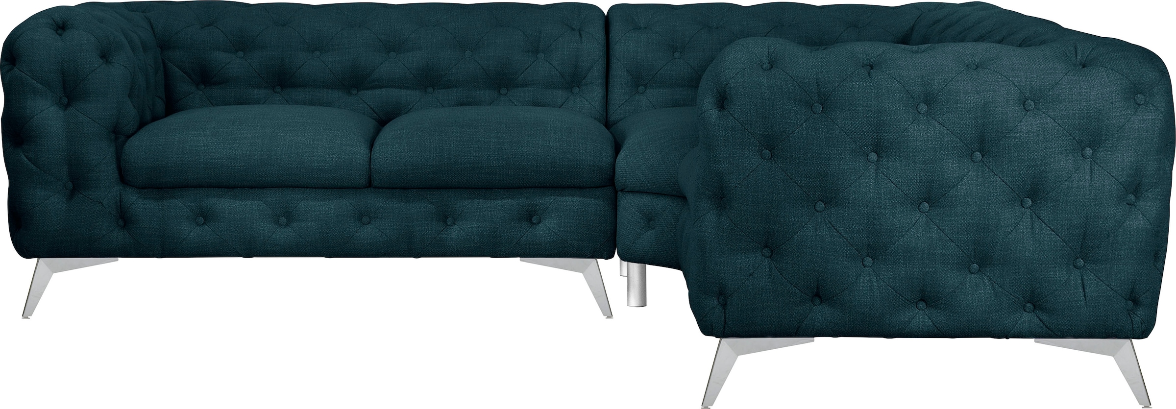 Leonique Chesterfield-Sofa »Ecksofa GLYNIS L-Form mit Wellenunterfederung, Maße B/T/H 264/264/75cm«, aufwändige Knopfheftung, moderne Chesterfield Optik, Fußfarbe wählbar