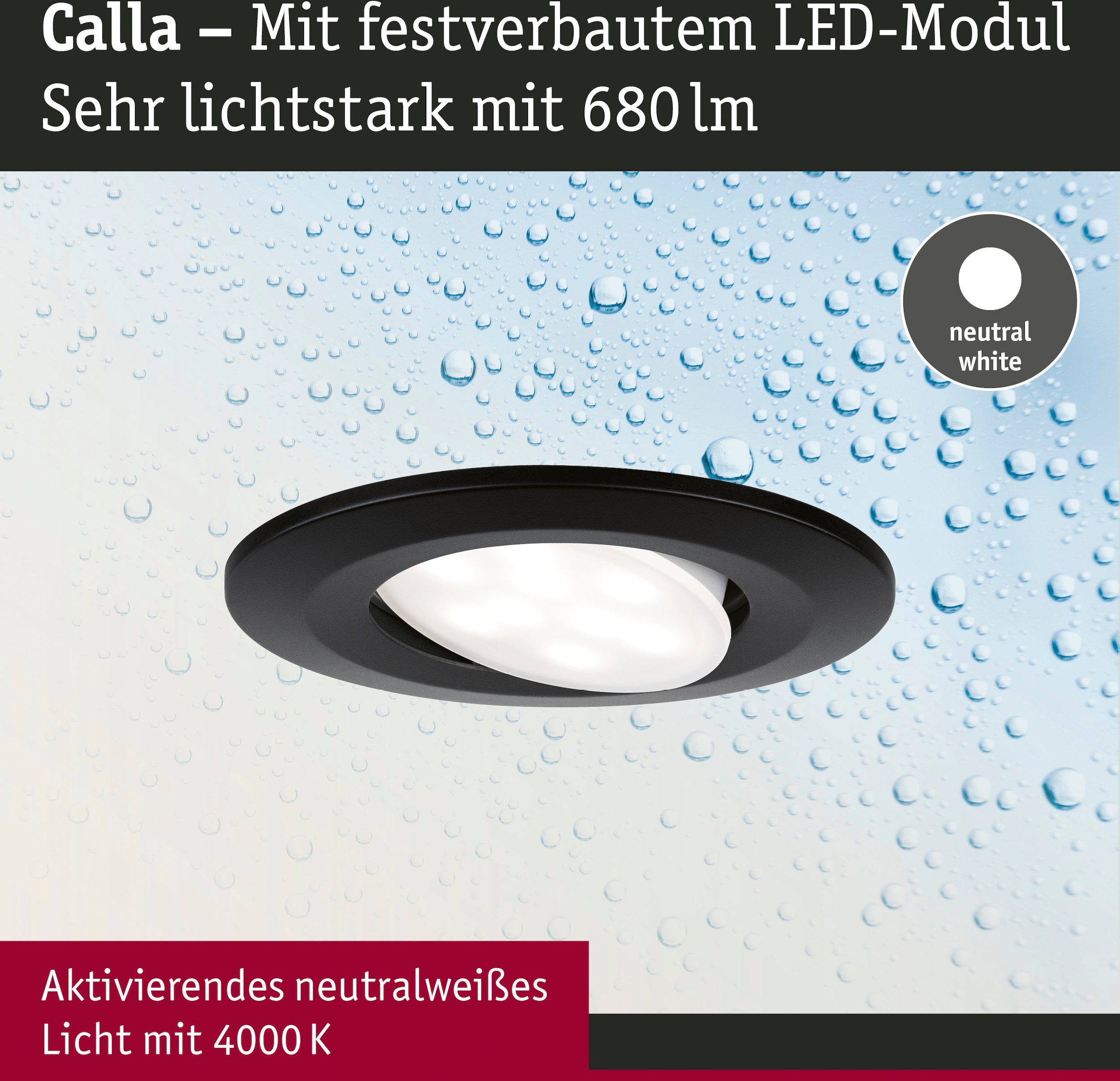 Paulmann LED Einbauleuchte »Calla 1x680lm 4000K 6W 230V schwarz matt«, 1 flammig, IP65