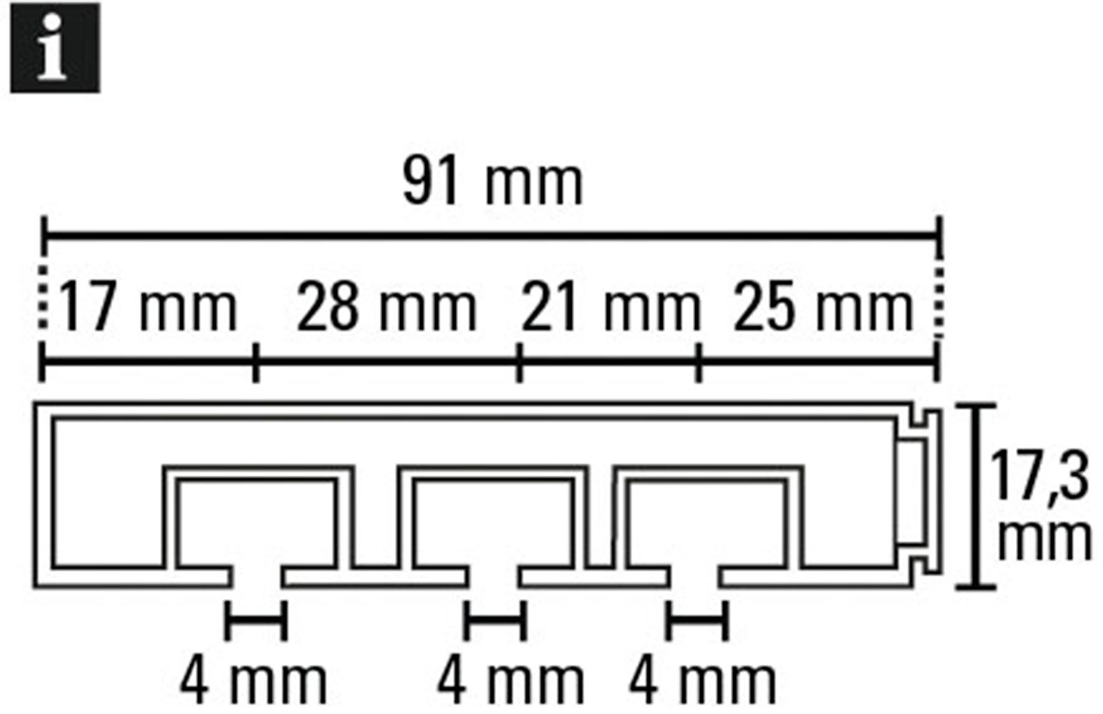 GARDINIA Vorhangschiene »GE mit Profil für Blendenbefestigung«, 3 läufig-läufig, mit Bohren, Holz, gebohrt für Deckenmontage