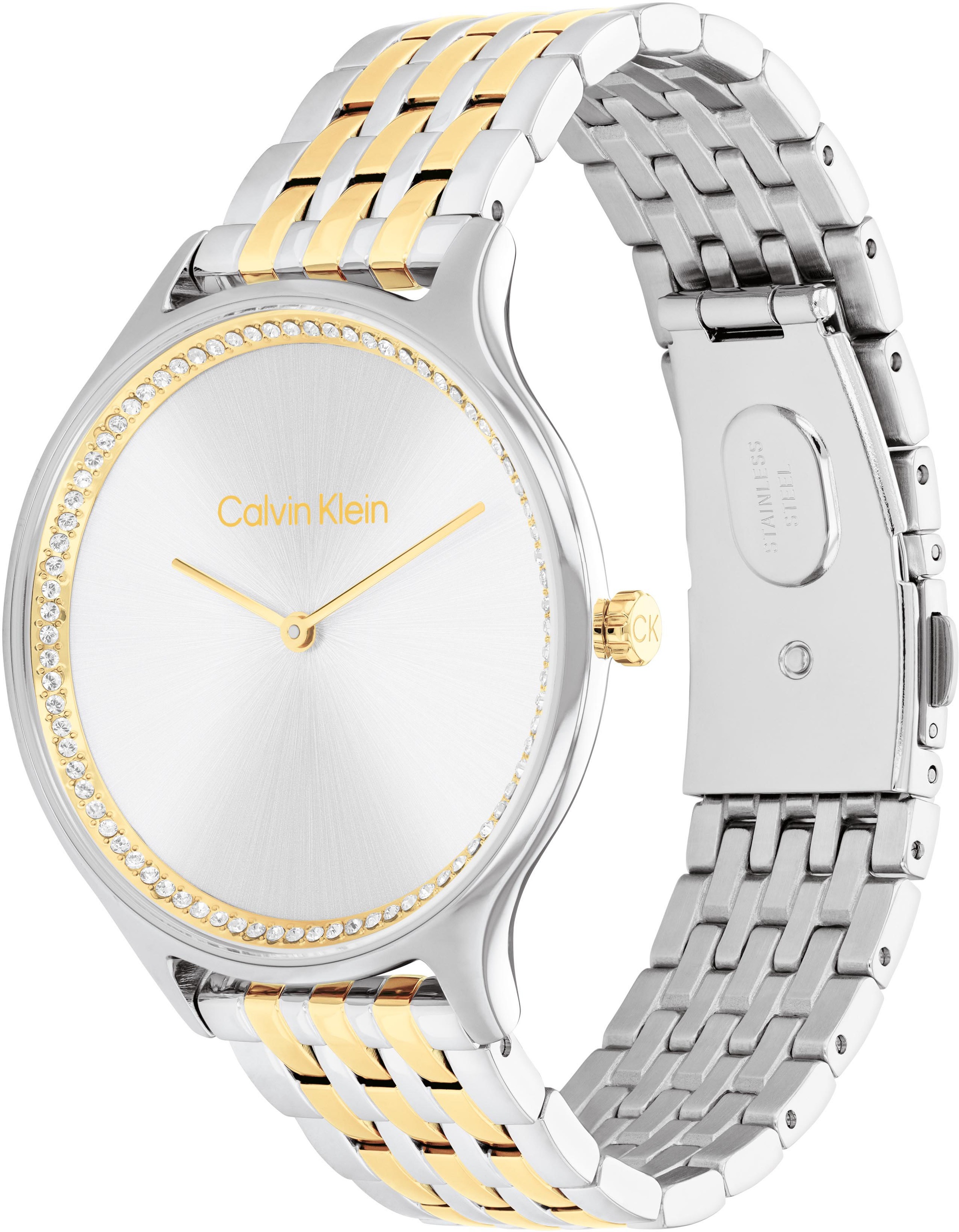 Calvin Klein Quarzuhr »CK TIMELESS«, Armbanduhr, Damenuhr, Glaskristalle, Edelstahlarmband