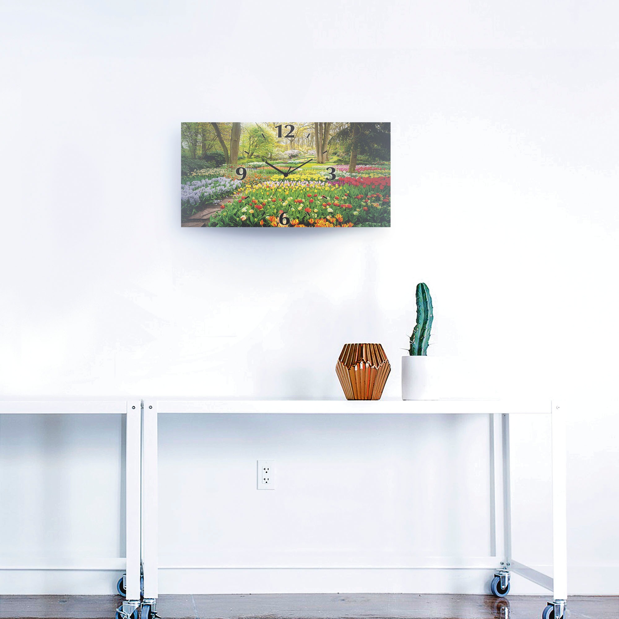 Artland Wanduhr »Tulpen Garten Frühling«, 3D Optik gebogen, mit Quarz- oder Funkuhrwerk, versch. Größen